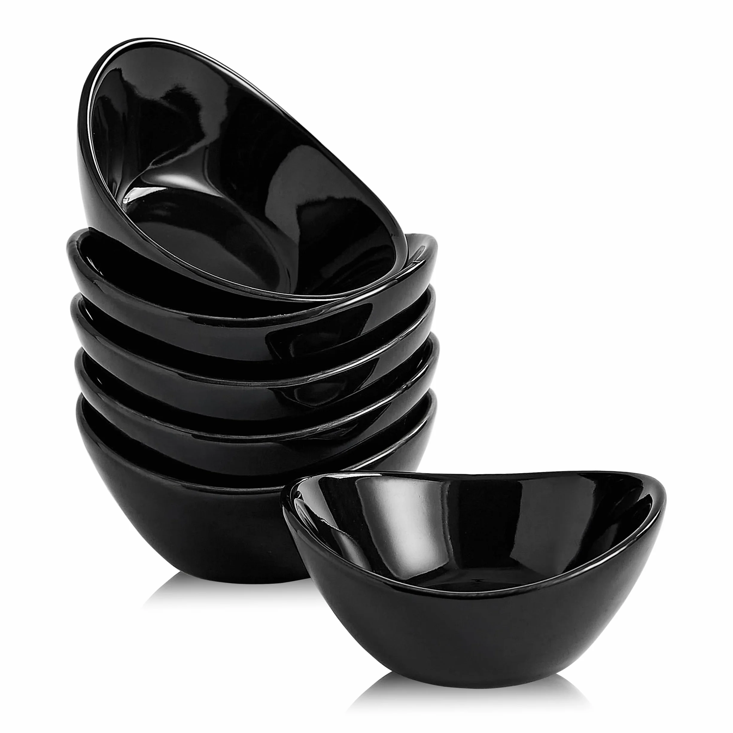 Ceramiczne miski do maczania, zestaw 6 sztuk, 1,5 g, biała miska do dipów, naczynia do sosu sojowego, mini miski do wędlin, sushi, sosu pomidorowego, grilla i artykułów imprezowych (czarne)