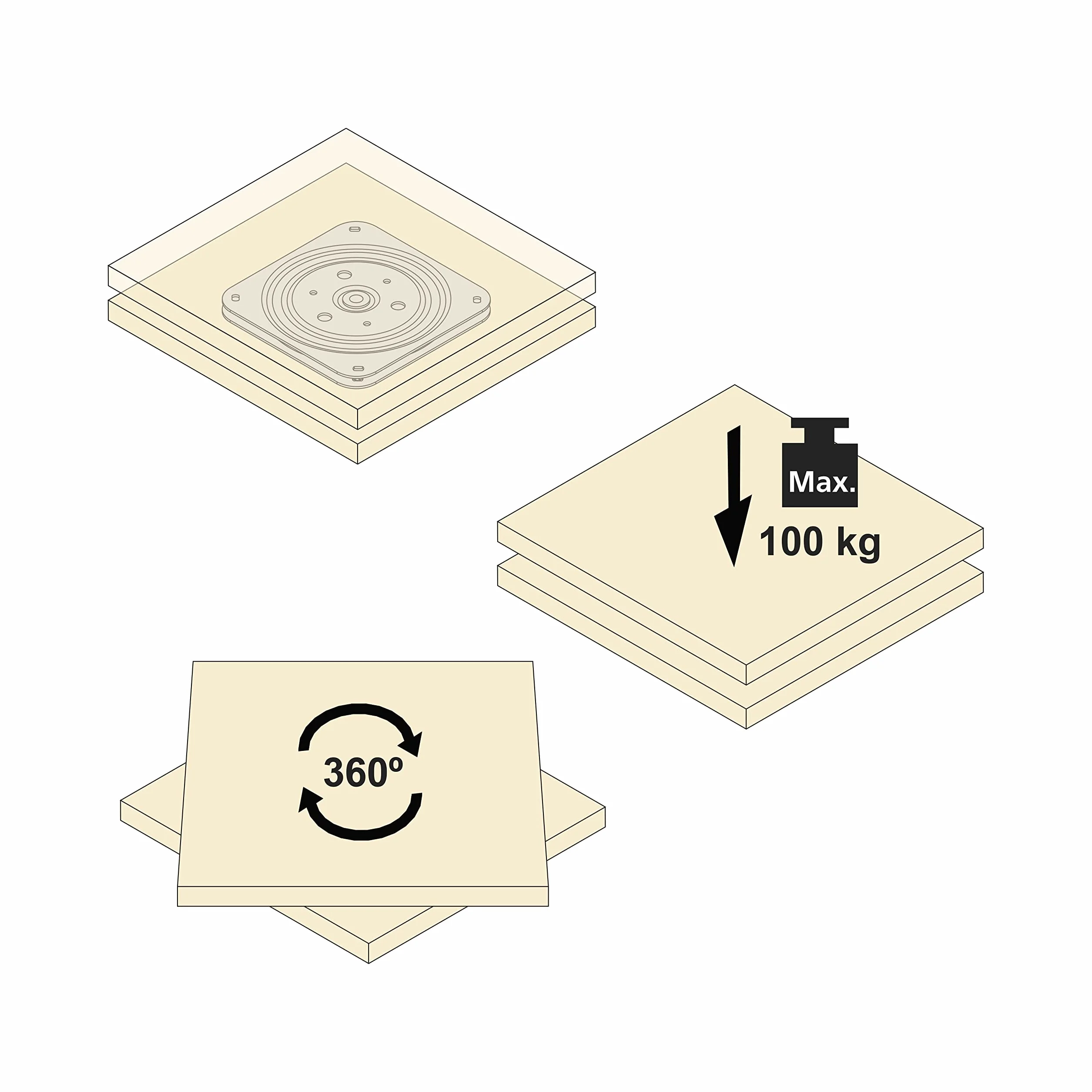 Emuca - Podstawa obrotowa Giro 4, 100 Kg, Malowane na czarno, Stal