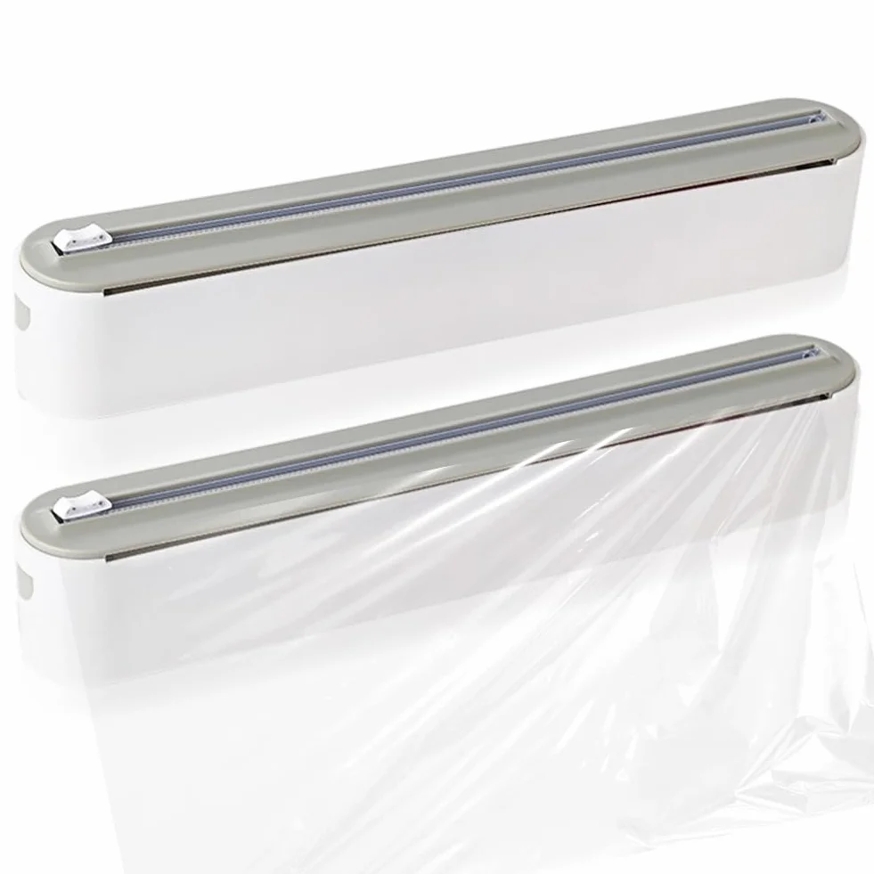 2 sztuki magnetycznych dozowników folii spożywczej z nożem, dozownikiem i dozownikiem do folii aluminiowej, dozownikiem folii aluminiowej, dozownikiem folii aluminiowej i dozownikiem żywności do folii