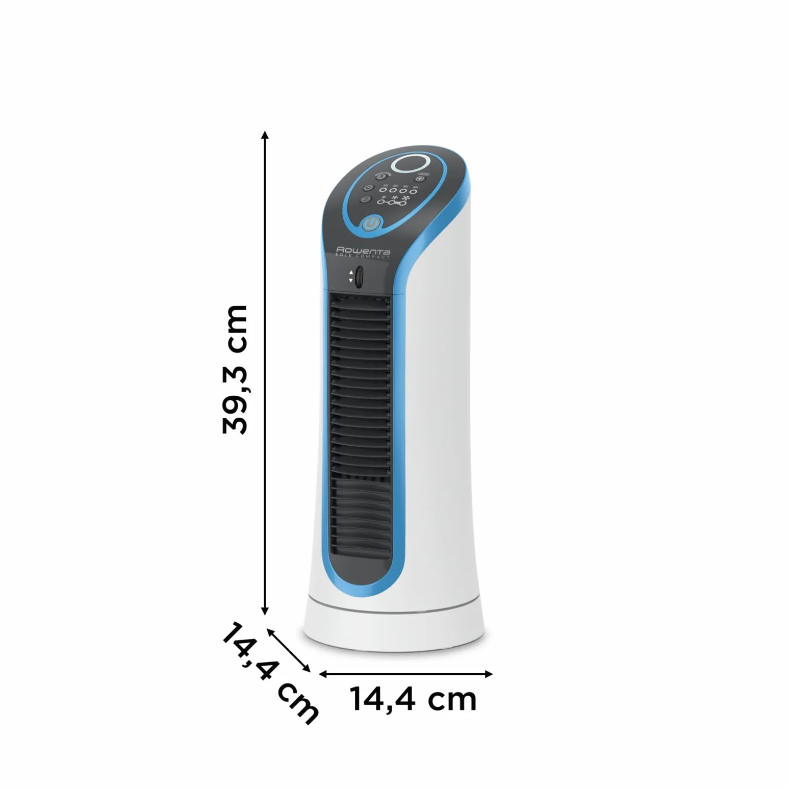 Rowenta Eole Compact mały przenośny wentylator 30 W, 3D Airflow z 3 prędkościami powietrza i cichym systemem 45dB, wydajny, nowoczesny, bez łopatek, technologiczny, biały, czarny i niebieski VU6210