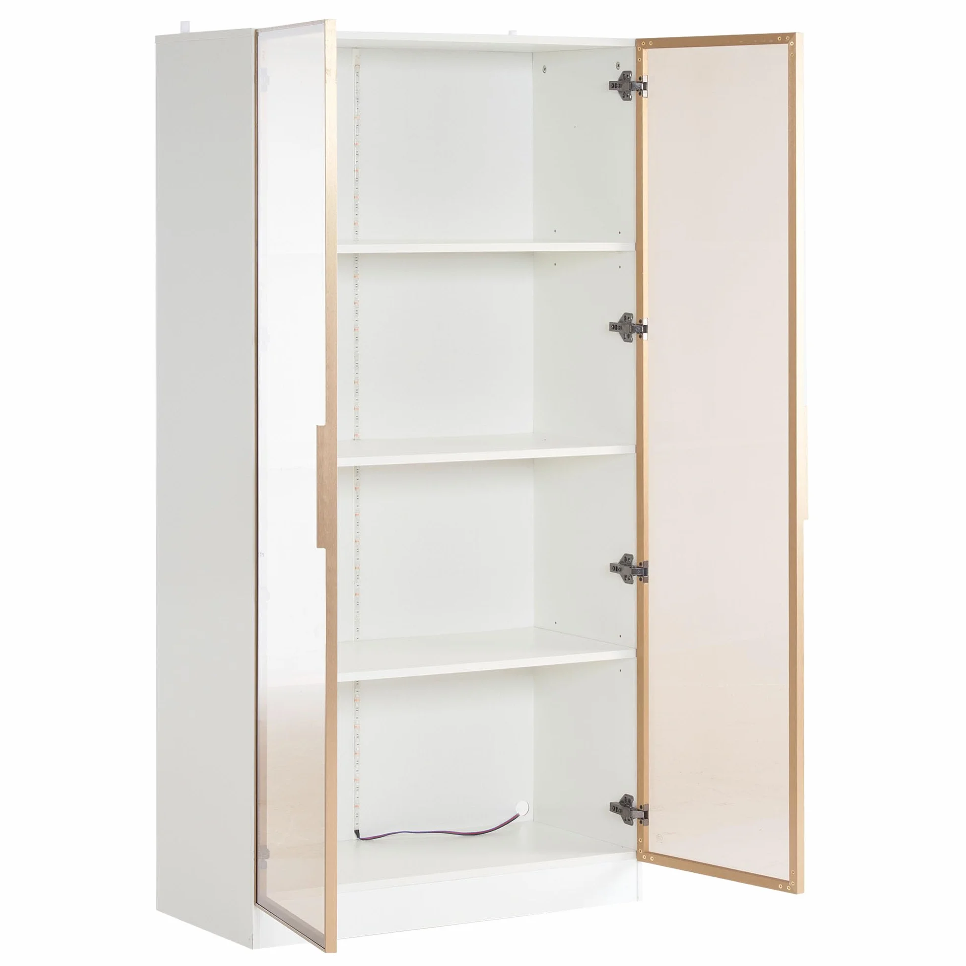 YESGIGA Witryna z białego szkła z 16-kolorowym oświetleniem LED, dwudrzwiowa, 80x40x160 cm