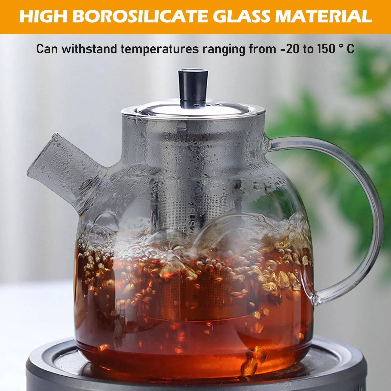Dzbanek do herbaty 1500ml z sitkiem, dzbanek do herbaty z podgrzewaczem, szklany dzbanek do herbaty z podgrzewaczem ze stali nierdzewnej, szklany zaparzacz do herbaty, serwis do herbaty do herbaty