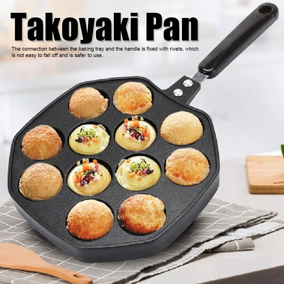 12 wgłębień nieprzywierająca blacha do pieczenia patelnia Takoyaki, domowa elektryczna aluminiowa patelnia Takoyaki, ośmiornica, kulki do jajek, ptysie do pieczenia, domowe narzędzia kuchenne