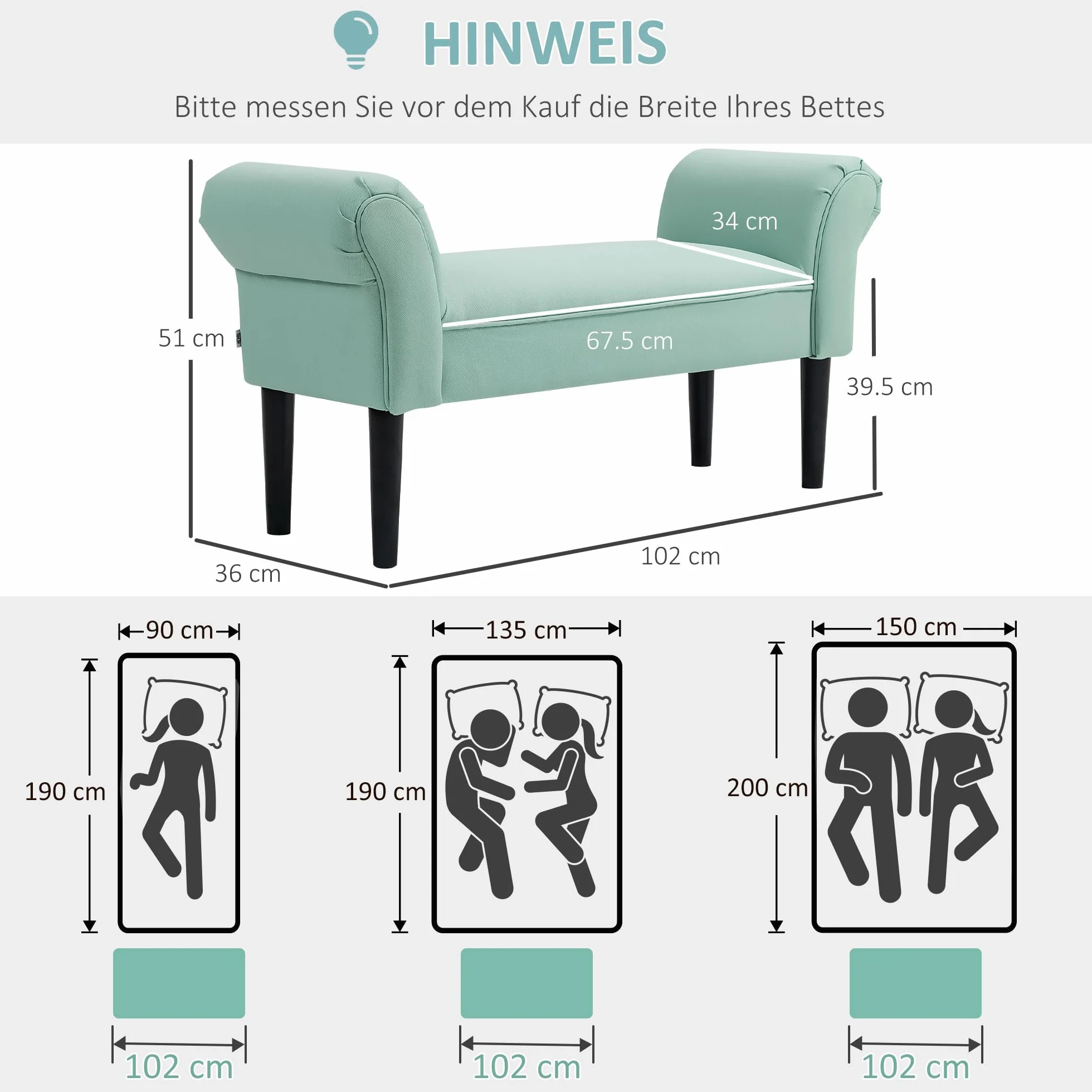 HOMCOM Ławka tapicerowana z materiału żaglowego, podłokietnik, ławka do przedpokoju z drewnianą ramą, ławka na buty do sypialni, salonu, korytarza, 102 x 36 x 51 cm, szaro-biała