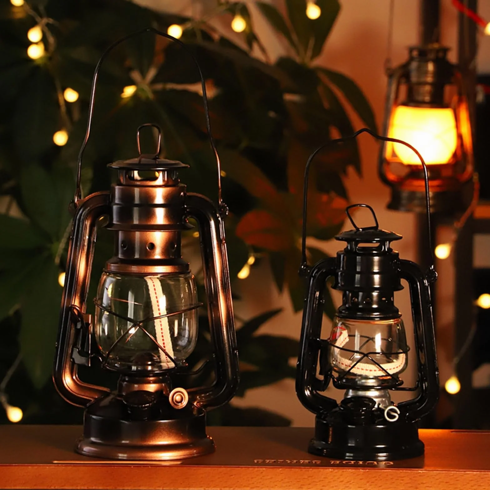 Retro lampa naftowa zewnętrzna wisząca brązowa latarnia huraganowa