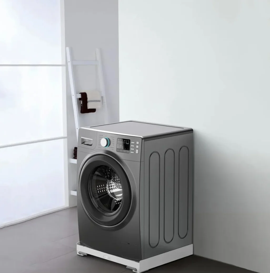 Meliconi Base Wash Evo, podstawa antywibracyjna z rolkami, do łatwego przemieszczania pralki lub suszarki, z przednimi dźwigniami hamulca, nośność 250 kg, kolor biały