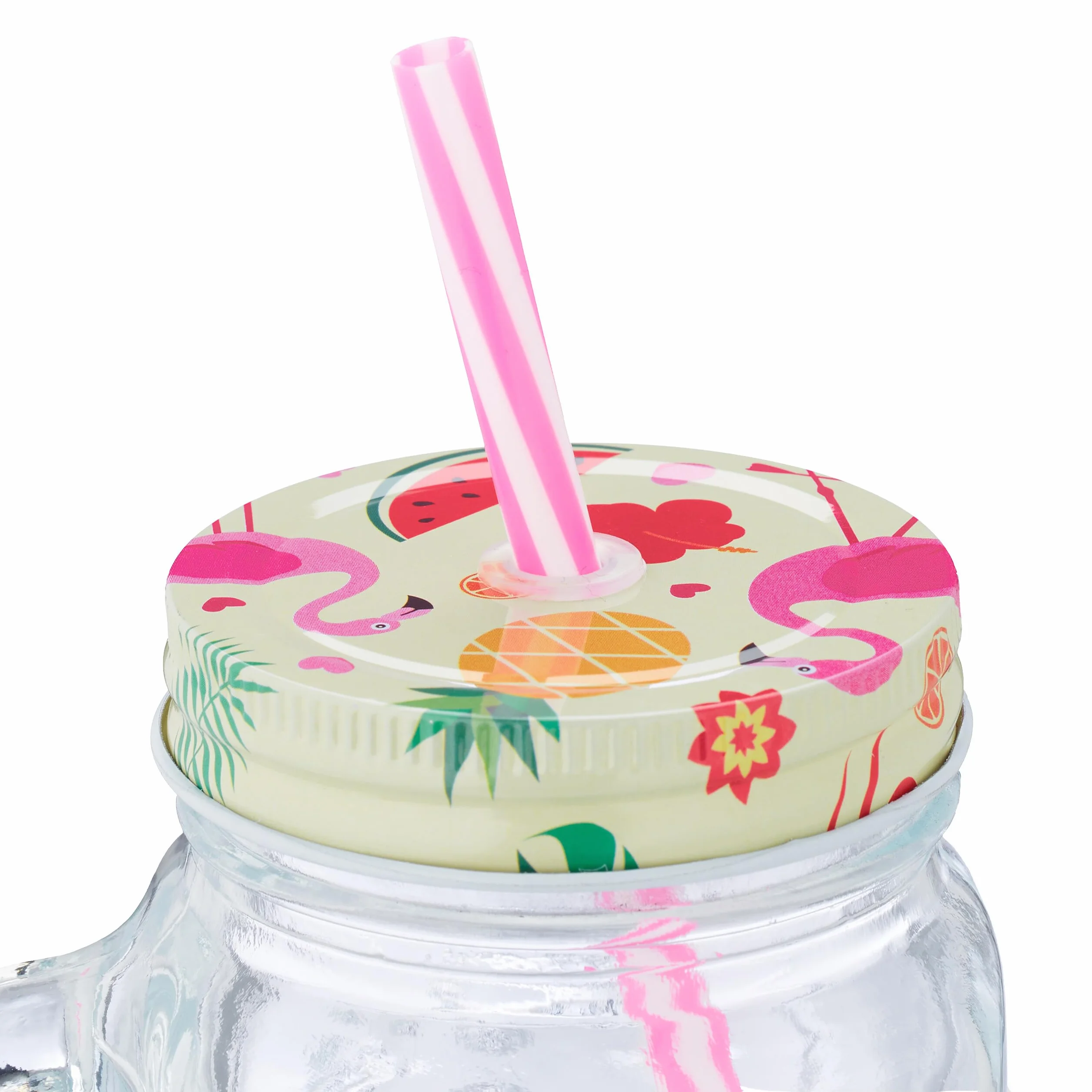 Relaxdays zestaw 8 słoików ze słomkami, szklanki na napoje z uchwytami, motyw flamingów, 500 ml, na lato, kolorowy