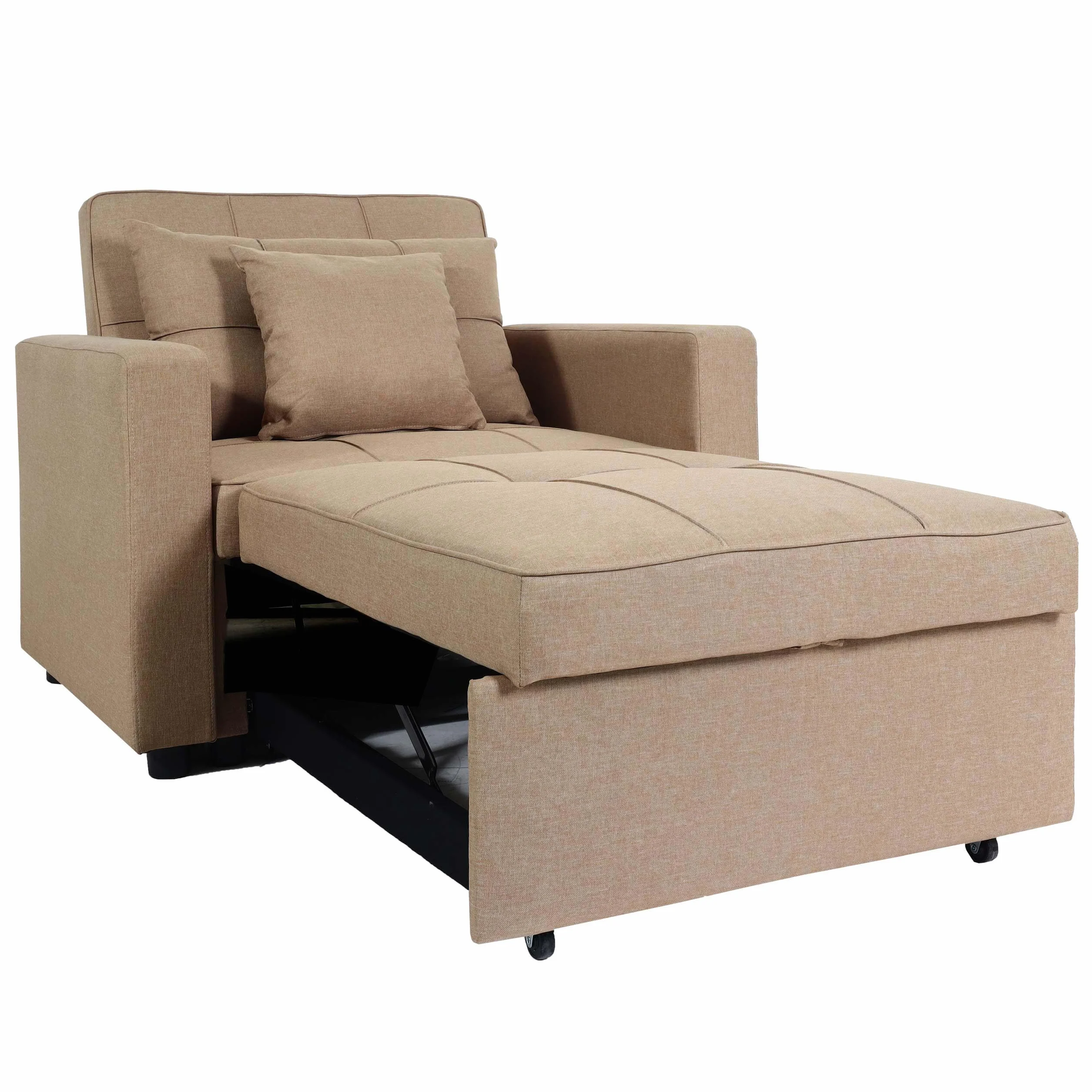 Mendler Fotel do spania HWC-L90, składany fotel z funkcją spania, łóżko dla gości, fotel relaksacyjny, powierzchnia do leżenia 197 x 103 cm, materiał/tkanina - taupe