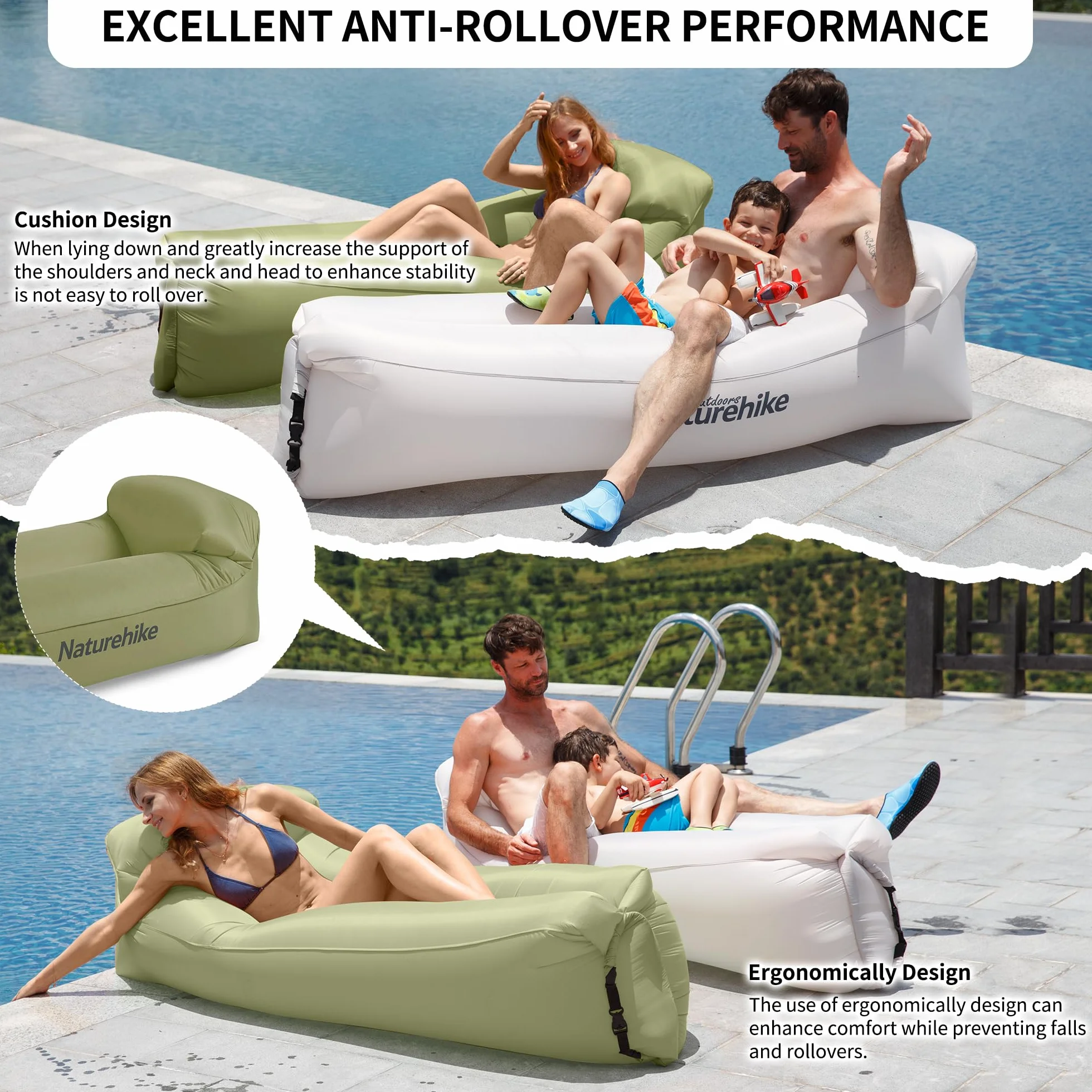 Naturehike Wodoodporna sofa powietrzna Air Lounger z przenośnym pakietem, nadmuchiwana na podróż, kemping, basen, plażę (zielony awokado)