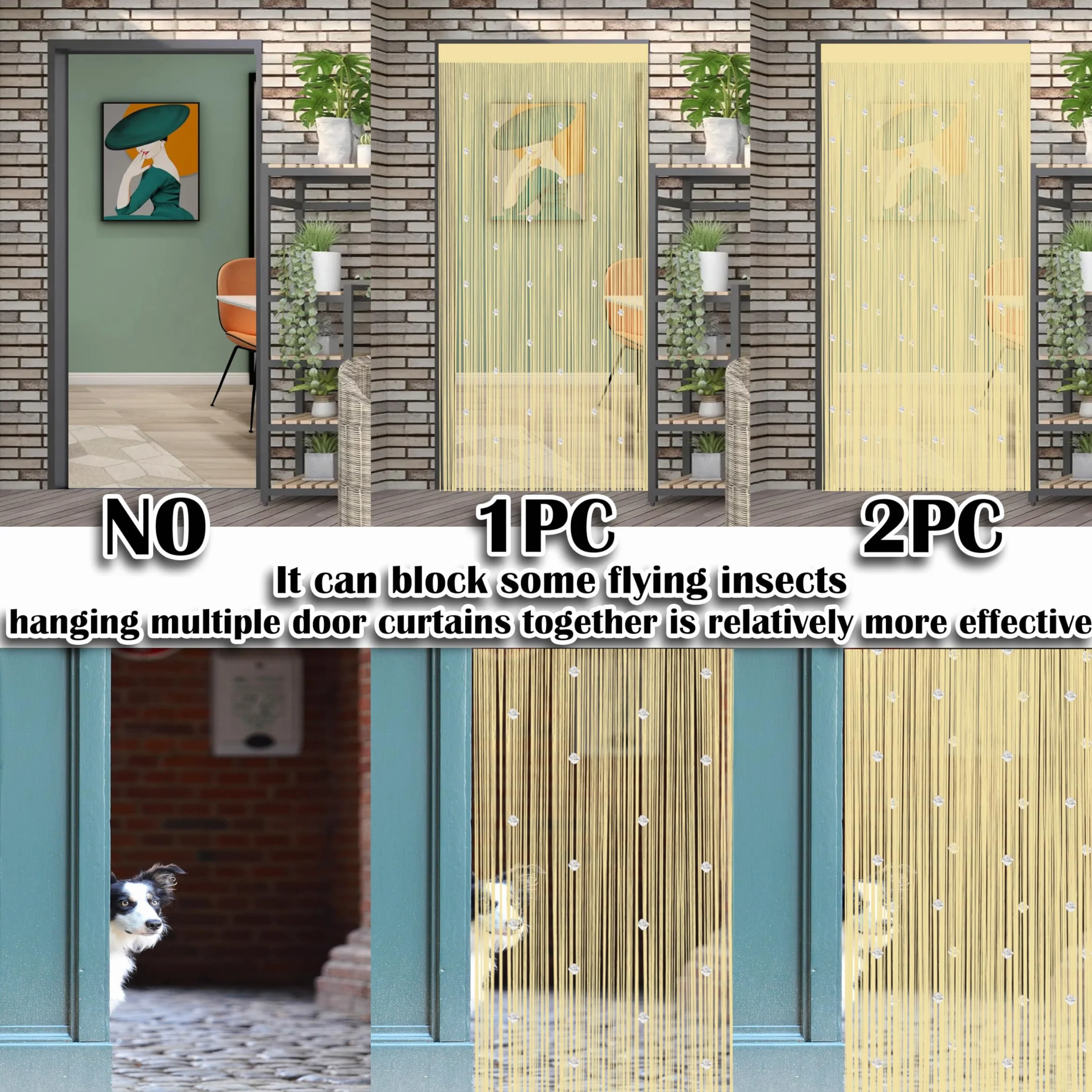 Taiyuhomes Moskitiera z koralikami, moskitiera, do drzwi, zasłona z koralikami, zasłony sznurkowe, do drzwi, dekoracje okienne, ścianka działowa, pojedyncze drzwi, koraliki (beżowe, 90 x 200 cm)