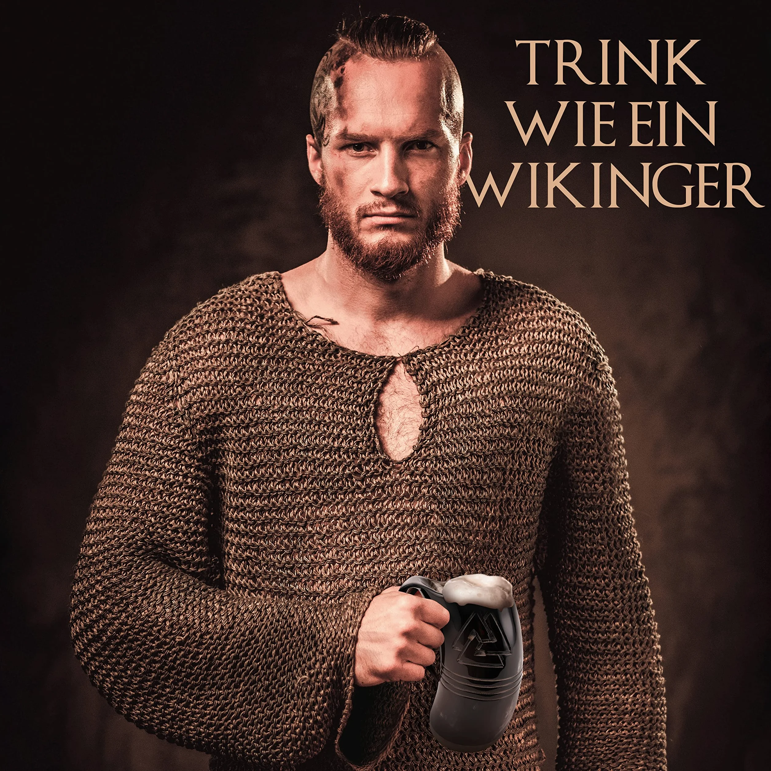 VIKING CRAFT Dzbanek wikingów z rogiem, 600 ml, Odyn i 2 szklanki, średniowieczna dekoracja, LARP, miski