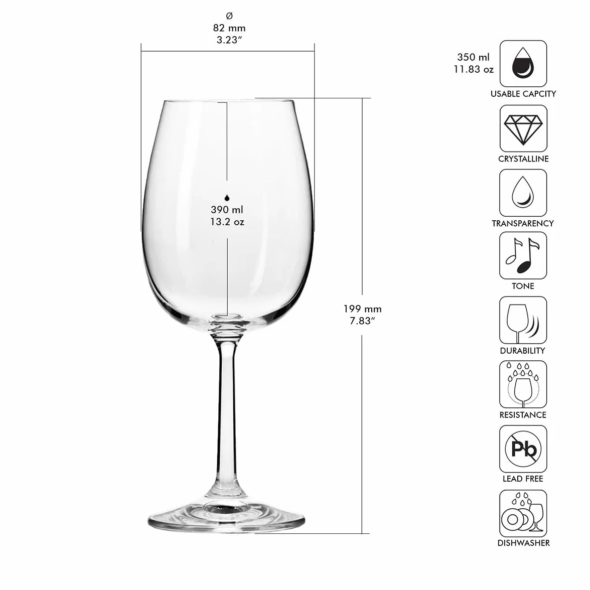 KROSNO | Kieliszki do czerwonego wina | Zestaw 6 x 390 ml | Kolekcja Pure | Bezołowiowe szkło kryształowe | Eleganckie i praktyczne | Idealne do domu i gastronomii | Do zmywarki