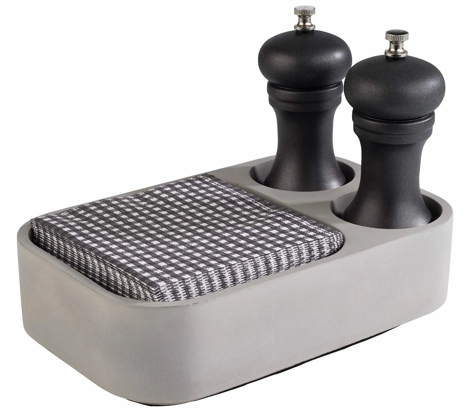APS Table Caddy "Element", szara podpórka do stołu z betonu, z 2 otworami (Ø 6,5 cm) i spodem chroniącym meble, wymiary 23,5 x 16 cm, wysokość 6,5 cm