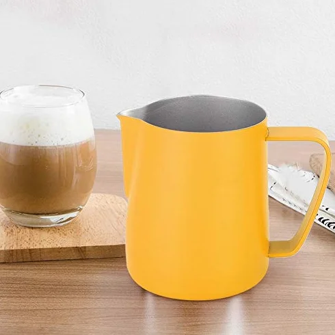 Dzbanek do mleka, 350 ml stal nierdzewna dzbanek spieniający mleko spieniacz do kawy kubek naczynia do kawy (żółty)