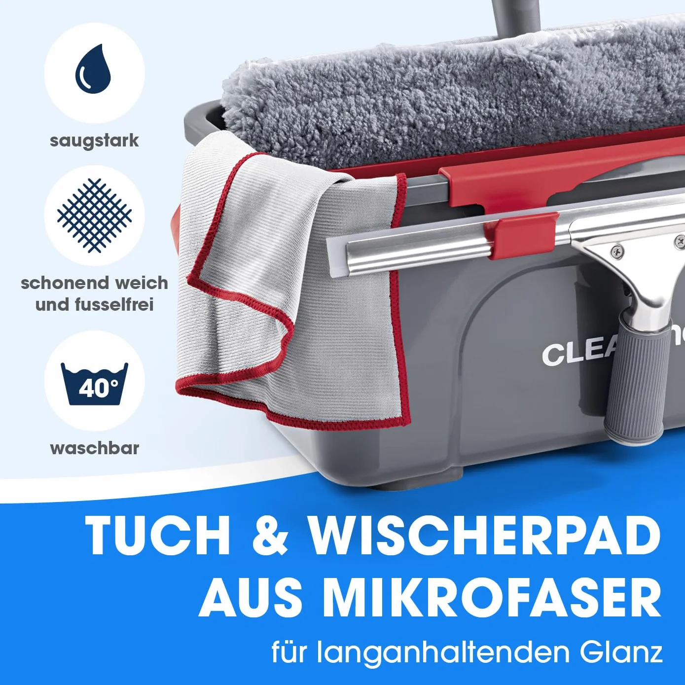 CLEANmaxx 7-częściowy zestaw do czyszczenia okien bez smug, ściągacz, wiadro, ściereczka z mikrofibry