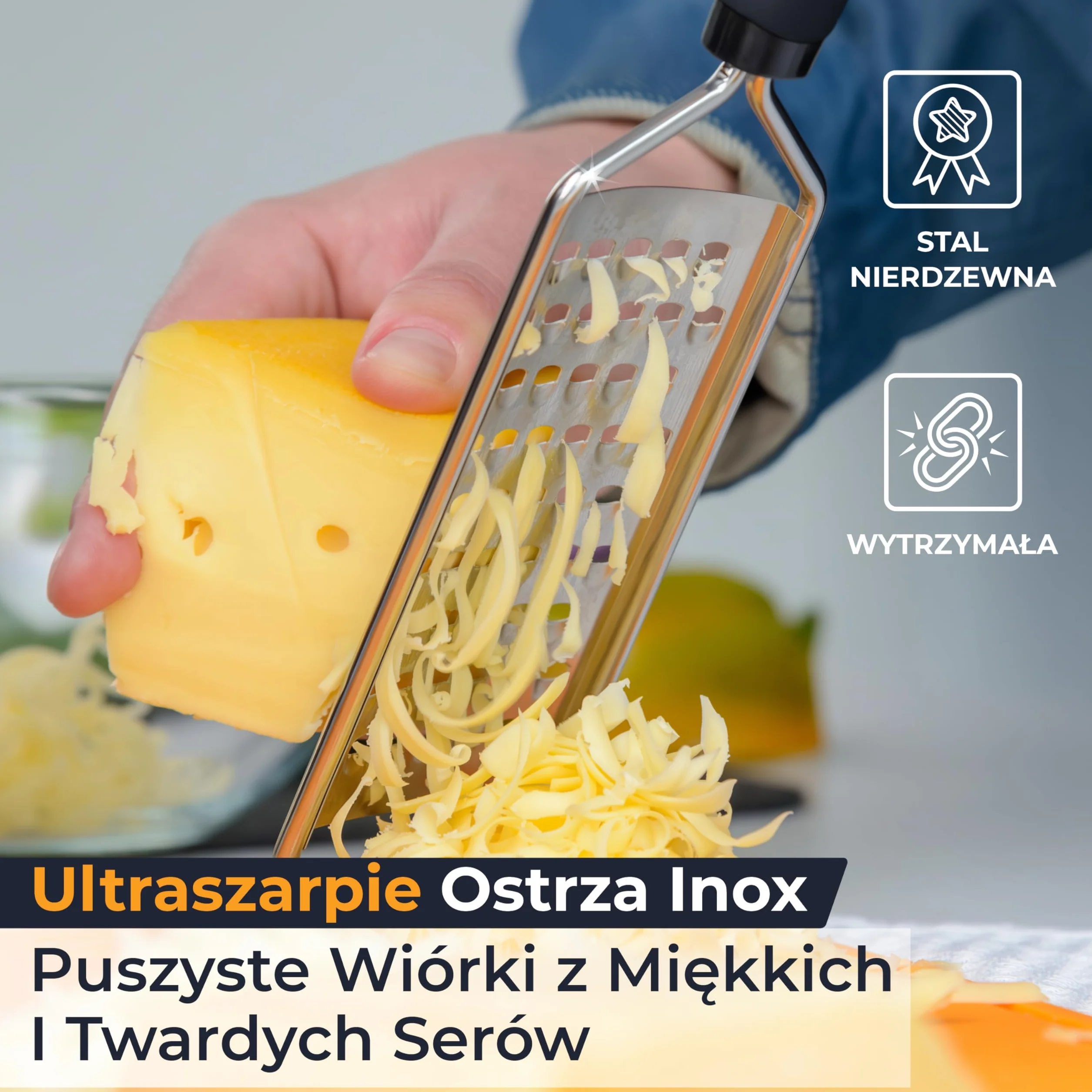 Tarka Gruboziarnista Deiss PRO i Ręczna Tarka do Sera – Ostro Ząbkowane Ostrza ze Stali Nierdzewnej, Antypoślizgowy Uchwyt, Tarka i Szatkownica do Warzyw, Nadaje się do Zmywarki