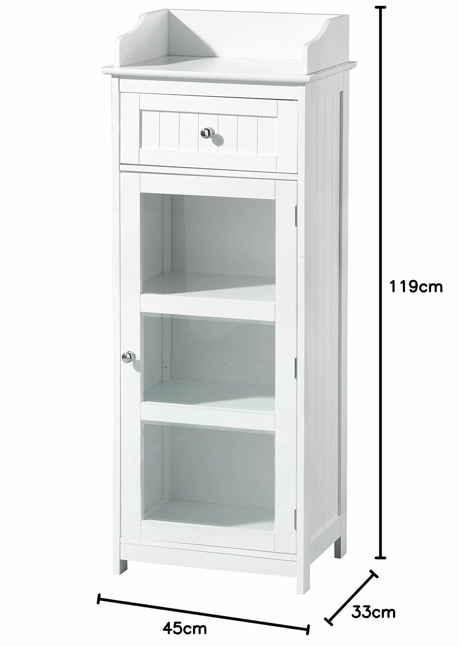 Premier Housewares Portland wolnostojąca komoda z drzwiami i szufladą, 119 x 45 x 33 cm, biała, MDF, biała, 33 x 45 x 119