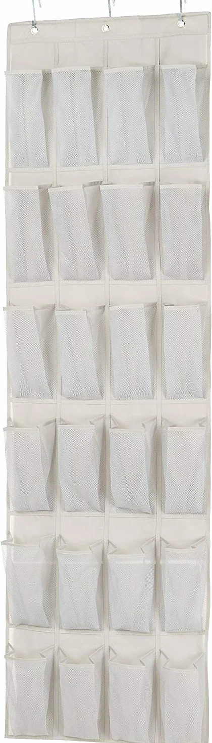 Amazon Basics Organizer na buty do zawieszenia na drzwiach z 24 średnimi kieszeniami, jasnoszary