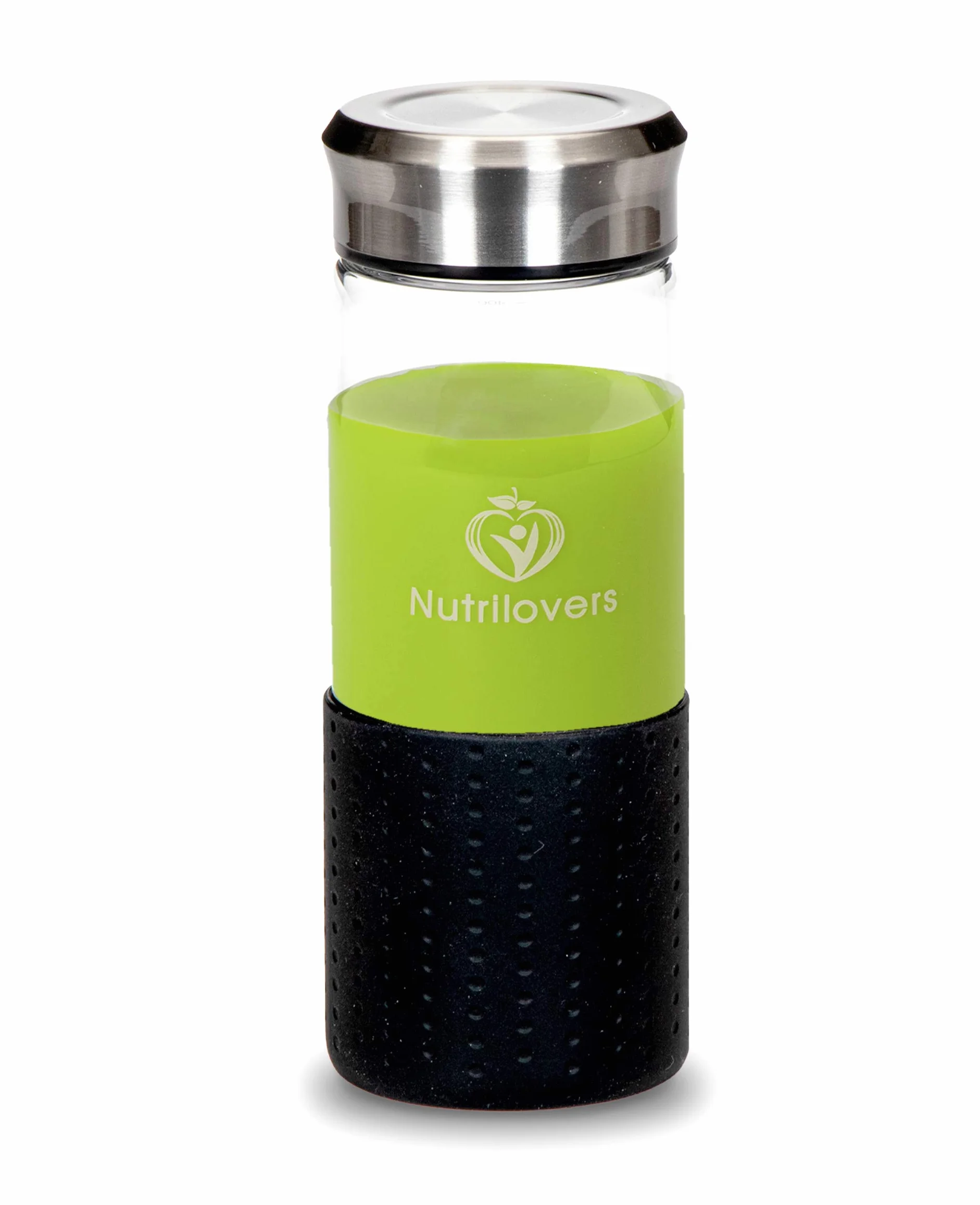 Nutrilovers Slow Juice szklana butelka na sok na wynos 450 ml odporna na zamrażanie szkło borokrzemowe BPA free