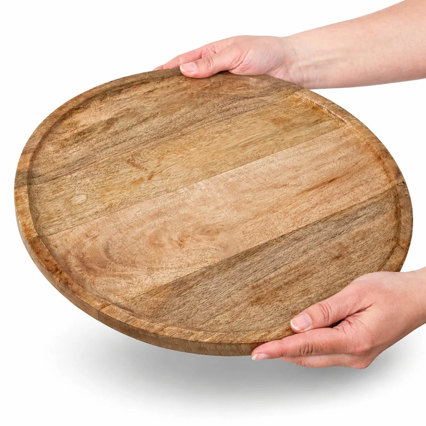 com-four® dekoracyjna taca drewniana okragla 38 cm – recznie wykonana z rantem – do swiec, dekoracji i przechowywania – do salonu (Okragly drewniany talerz XXL)