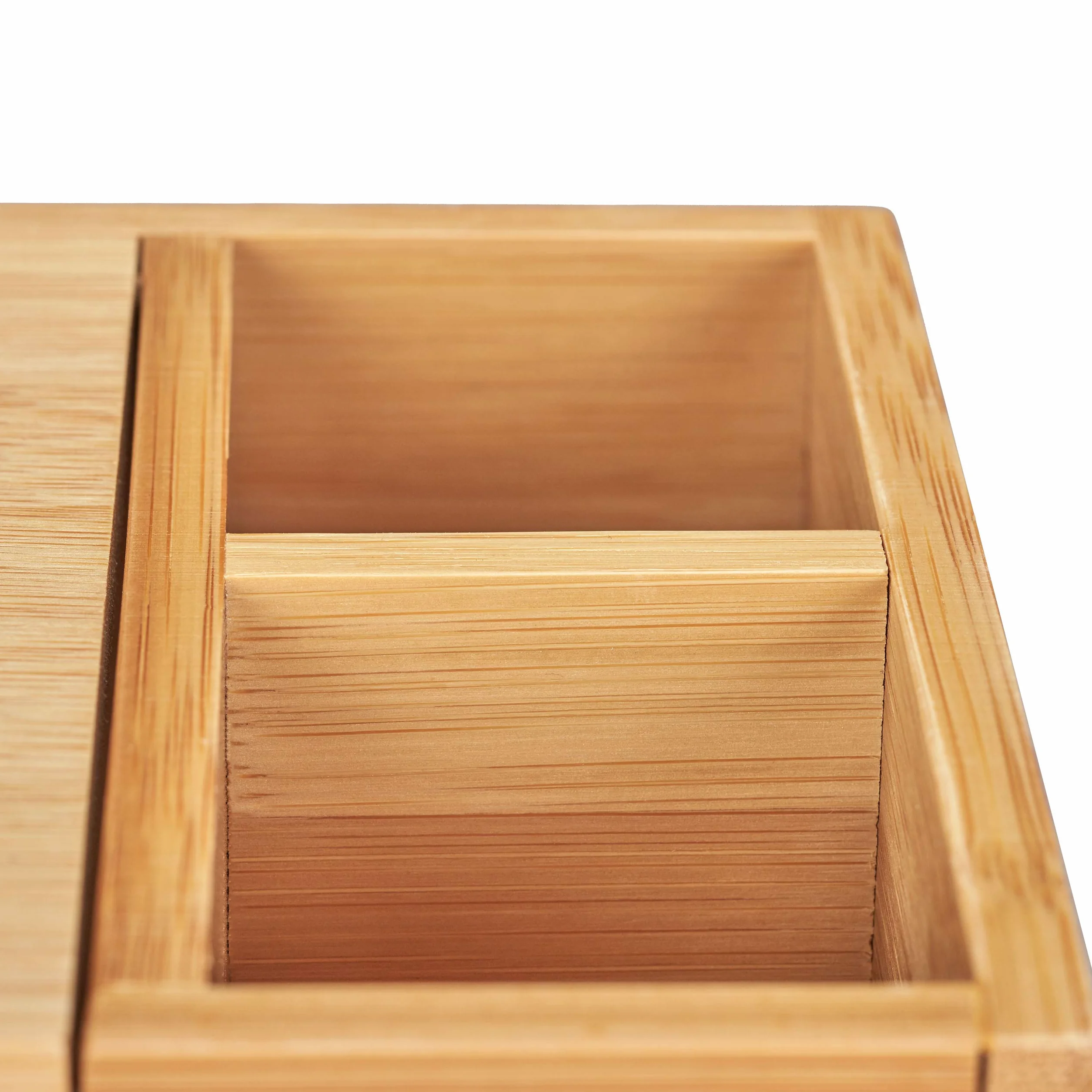 Relaxdays Pudełko na chusteczki z pokrywką i 2 przegródkami, organizer do łazienki i biura, bambusowy organizer, wys. x szer. x gł. 9 x 30,5 x 14,5 cm, naturalny