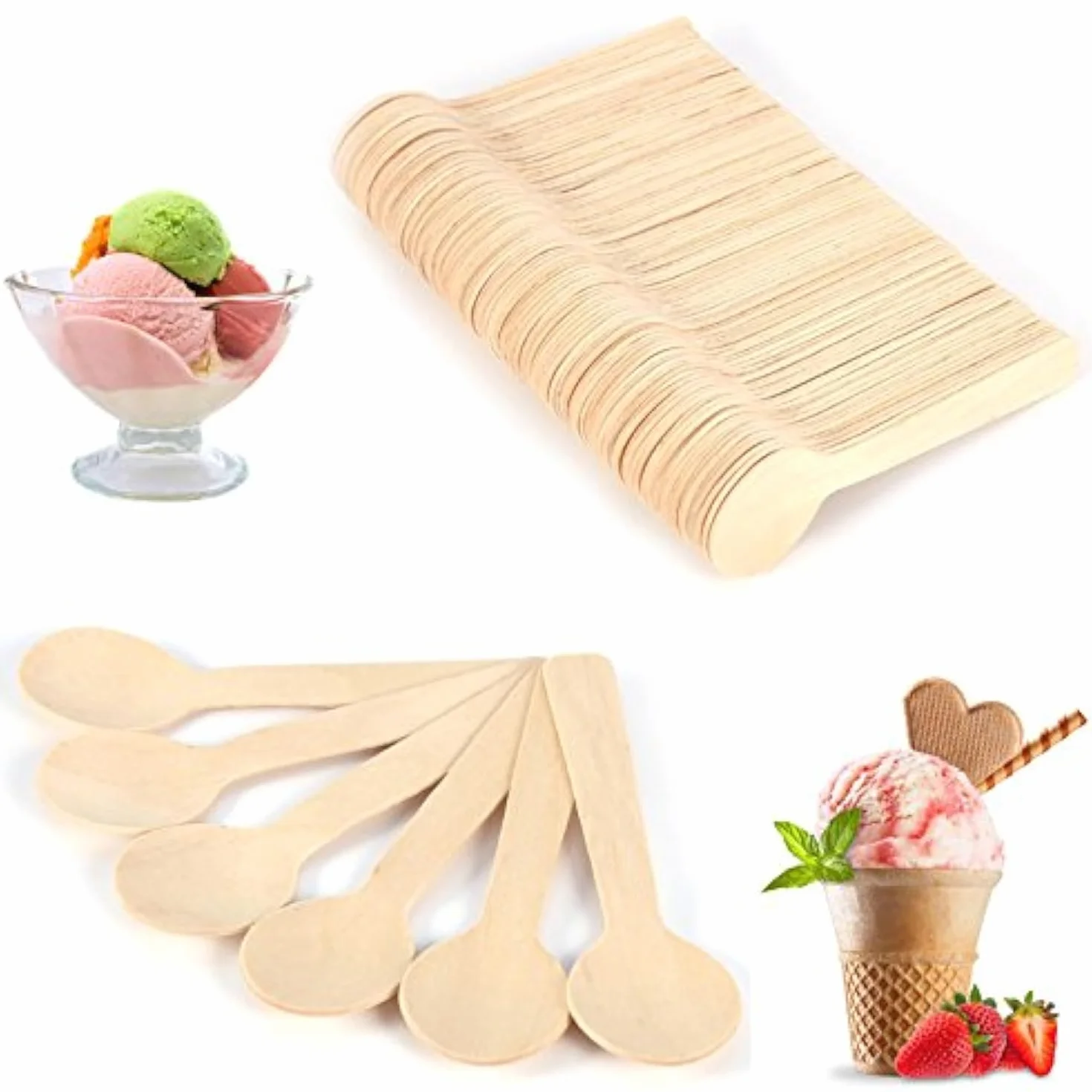 100 szt. drewnianych łyżeczek zestaw sztućców – drewniane łyżki łyżka do lodów i herbaty 10 cm sztućce solidne, trwałe, elegancka alternatywa dla plastiku - degustacja deserów, imprezy, grill, piknik,