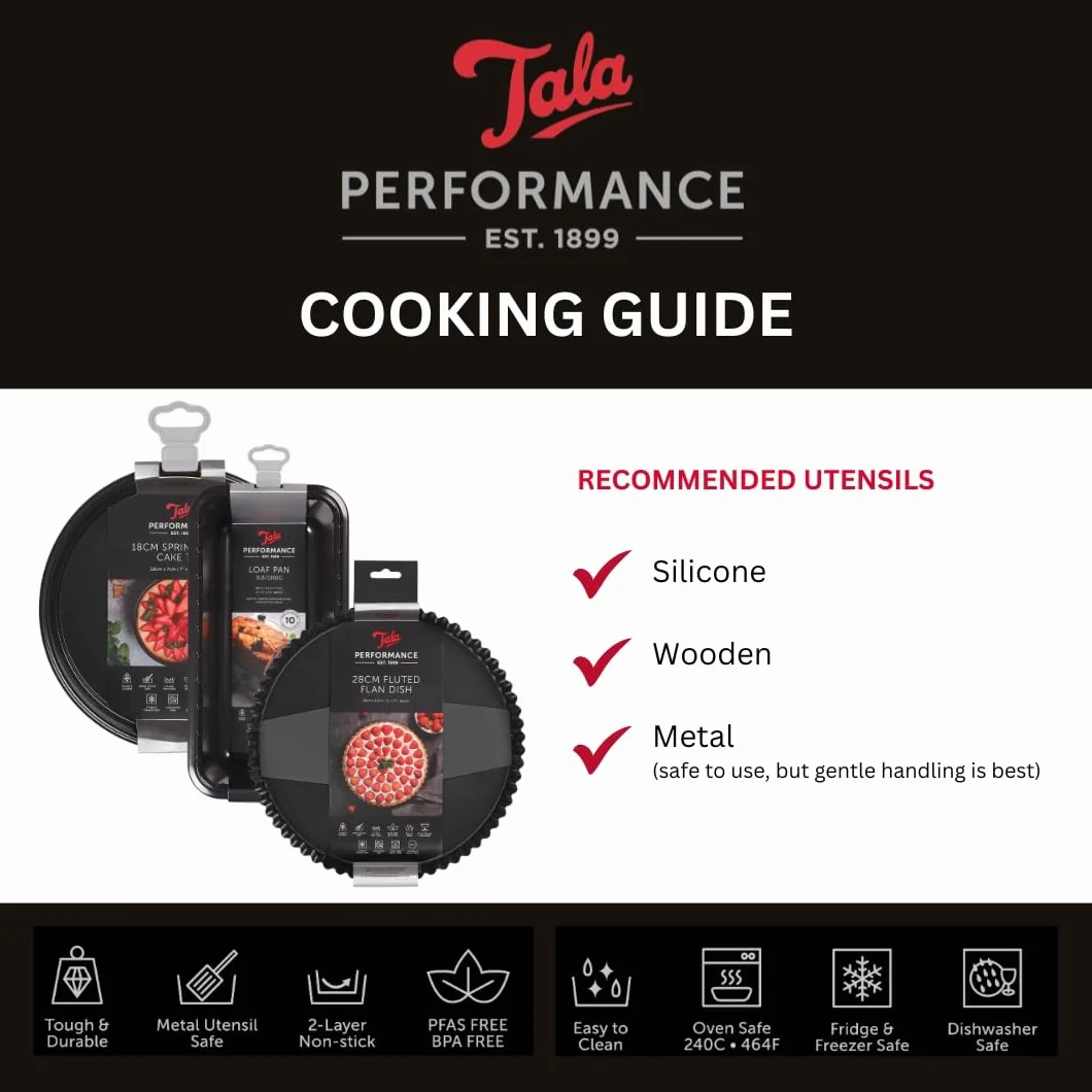Tala Performance tortownica do ciasta, 25 cm, okrągła, stal węglowa o profesjonalnej grubości z powłoką zapobiegającą przywieraniu Eclipse, luźne dno, łatwa do odklejania, idealna do ciast i ciast