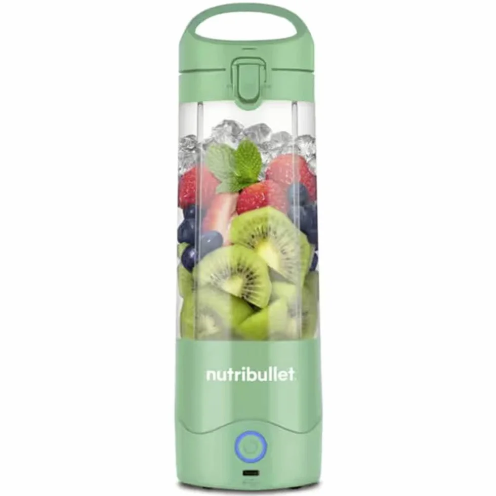 nutribullet przenośny NBP003LG, przenośny blender z kubkiem izolacyjnym 475 ml, 4-punktowy nóż, kubek z tritanu, 15 cykli autonomii, w zestawie pokrywa i słomka, ładowanie USB-C, jasnozielony