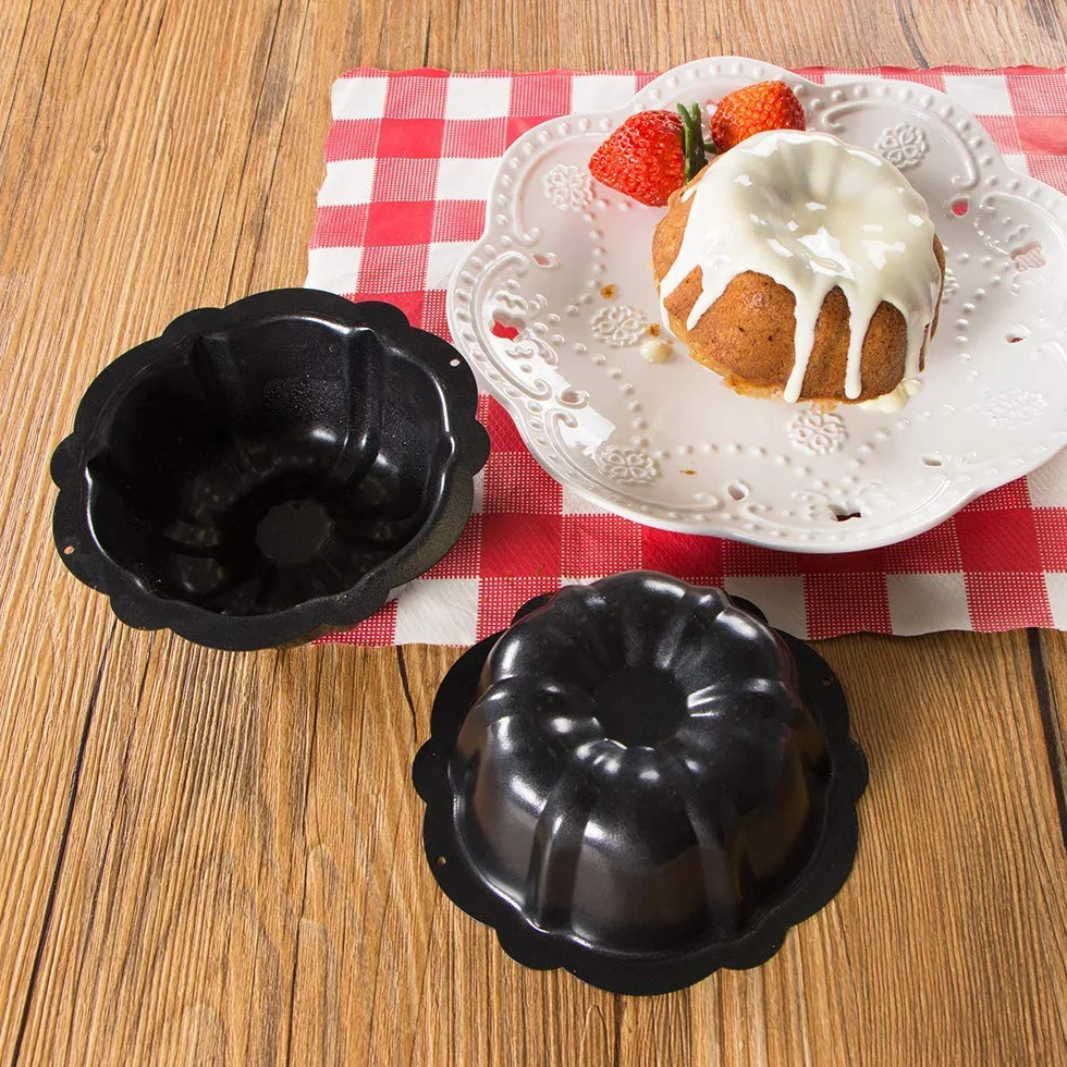 webake Mini karbowany pierścień tort puszka 4 szt. 10 cm 10 cm forma do Savarin okrągła forma do pieczenia ciasta nieprzywierające kubki do ciasta