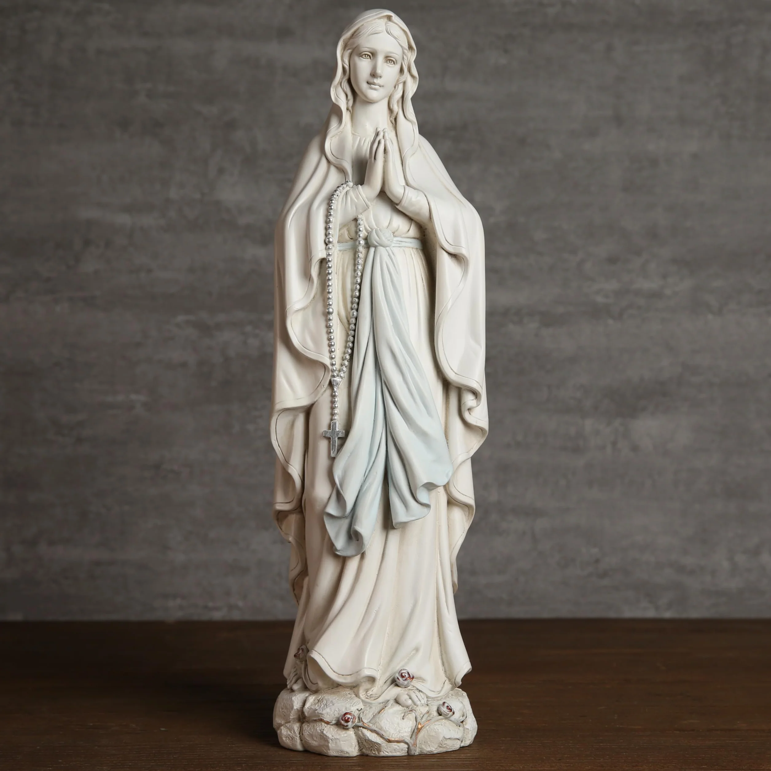 BC Katolicka figurka Matki Bożej z Lourdes, figurka Najświętszej Maryi Panny, dekoracja do domu, na zewnątrz, patio, trawnik, korytarz, religijny prezent, 36,8 cm, ręcznie wykonana przez Buildclassic