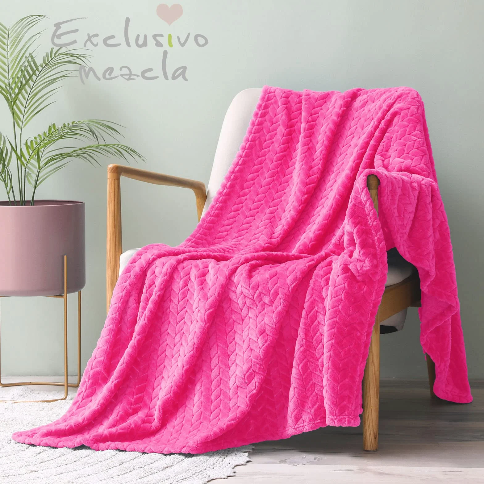 Exclusivo Mezcla Koc polarowy na kanapę i łóżko, 127x178 CM miękki przytulny żakardowy flanelowy koce, lekki puszysty pluszowy ciepły narzuty na wszystkie pory roku, Hot Pink
