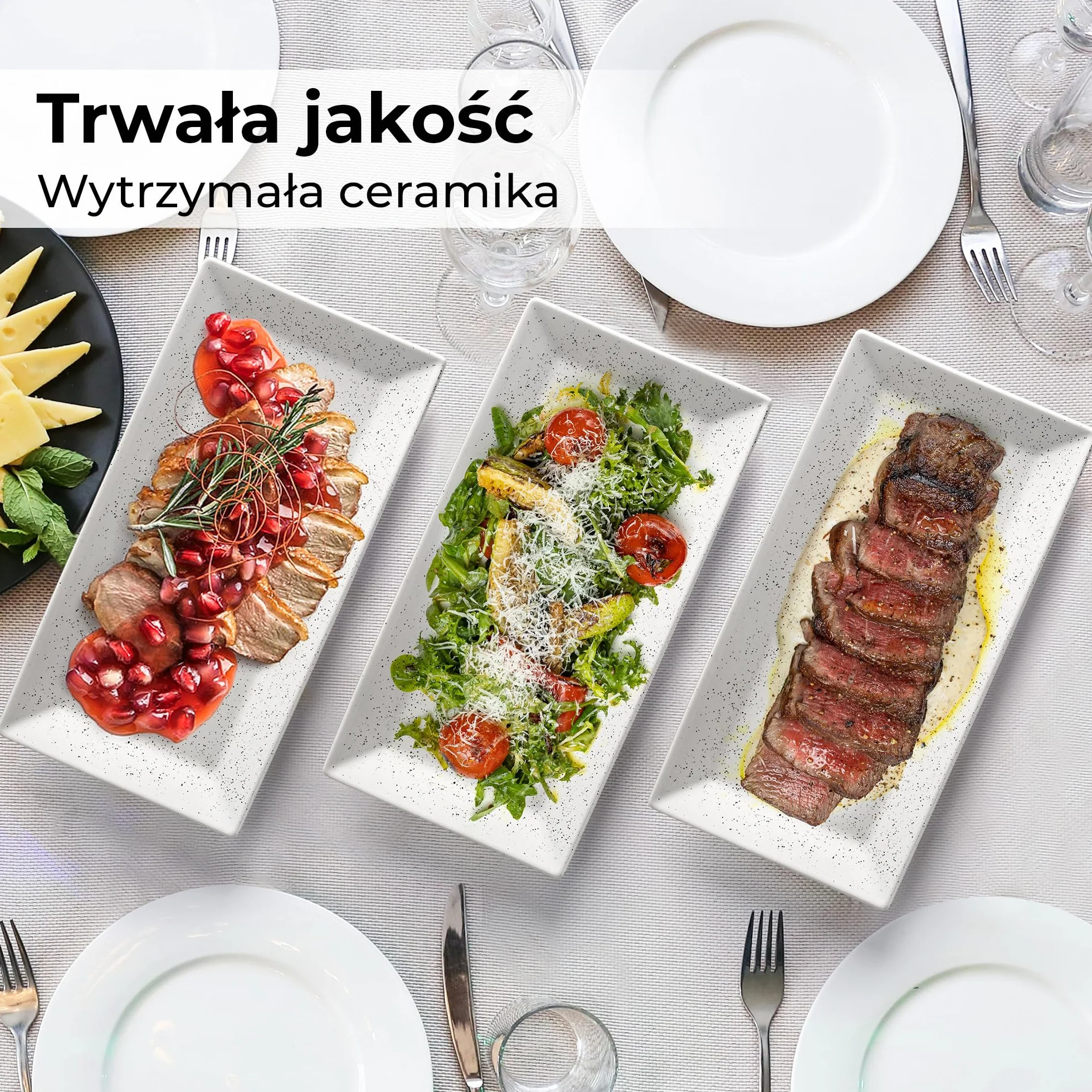 MIAMIO - Zestaw Ceramiki do Serwowania, 3 Duże Prostokątne Półmiski/Tace do Serwowania na Święto Dziękczynienia, Indyka i Boże Narodzenie - Tace bezpieczne w mikrofali (34.5 x 17 cm)