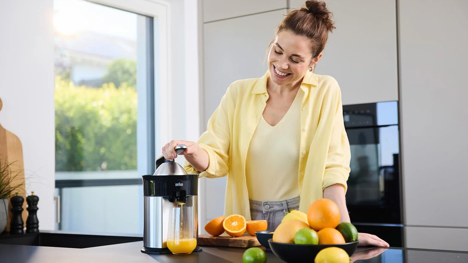 Braun CitrusQuick 7 elektryczna wyciskarka do cytrusów z ramieniem dźwigniowym, blokada kapania, wylew do szklanek