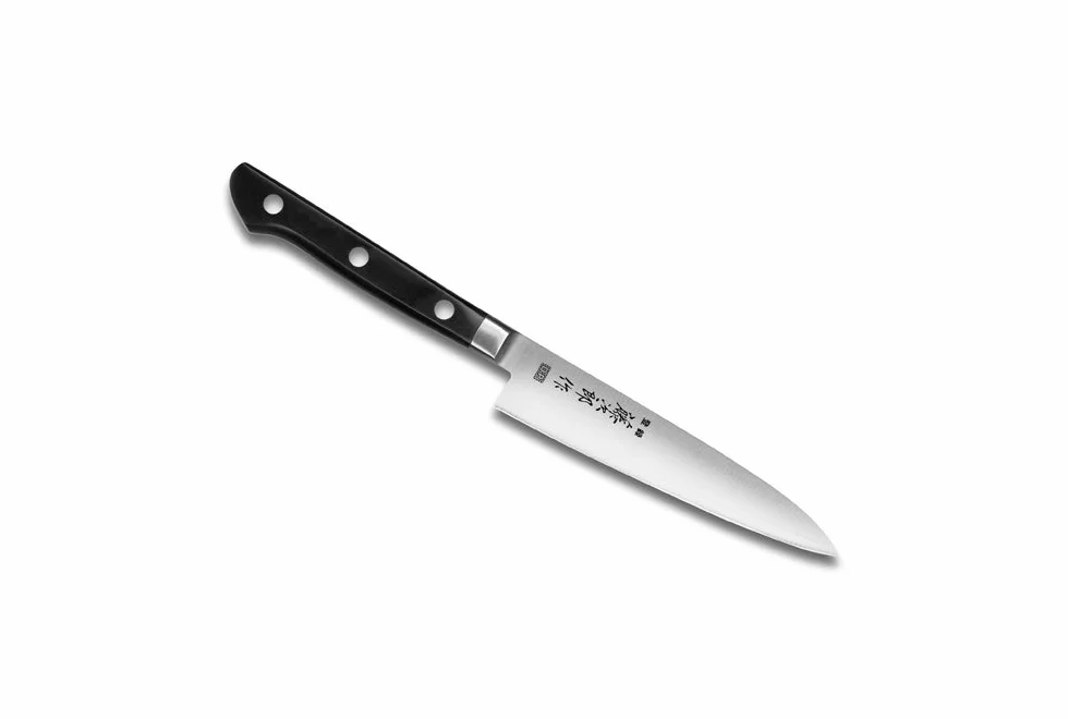 Tojiro Nóż – japoński 3-warstwowy nóż 3HQ – nóż petty lub nóż uniwersalny profesjonalny – ostrze 12 cm – zacisk ze stali nierdzewnej – 801