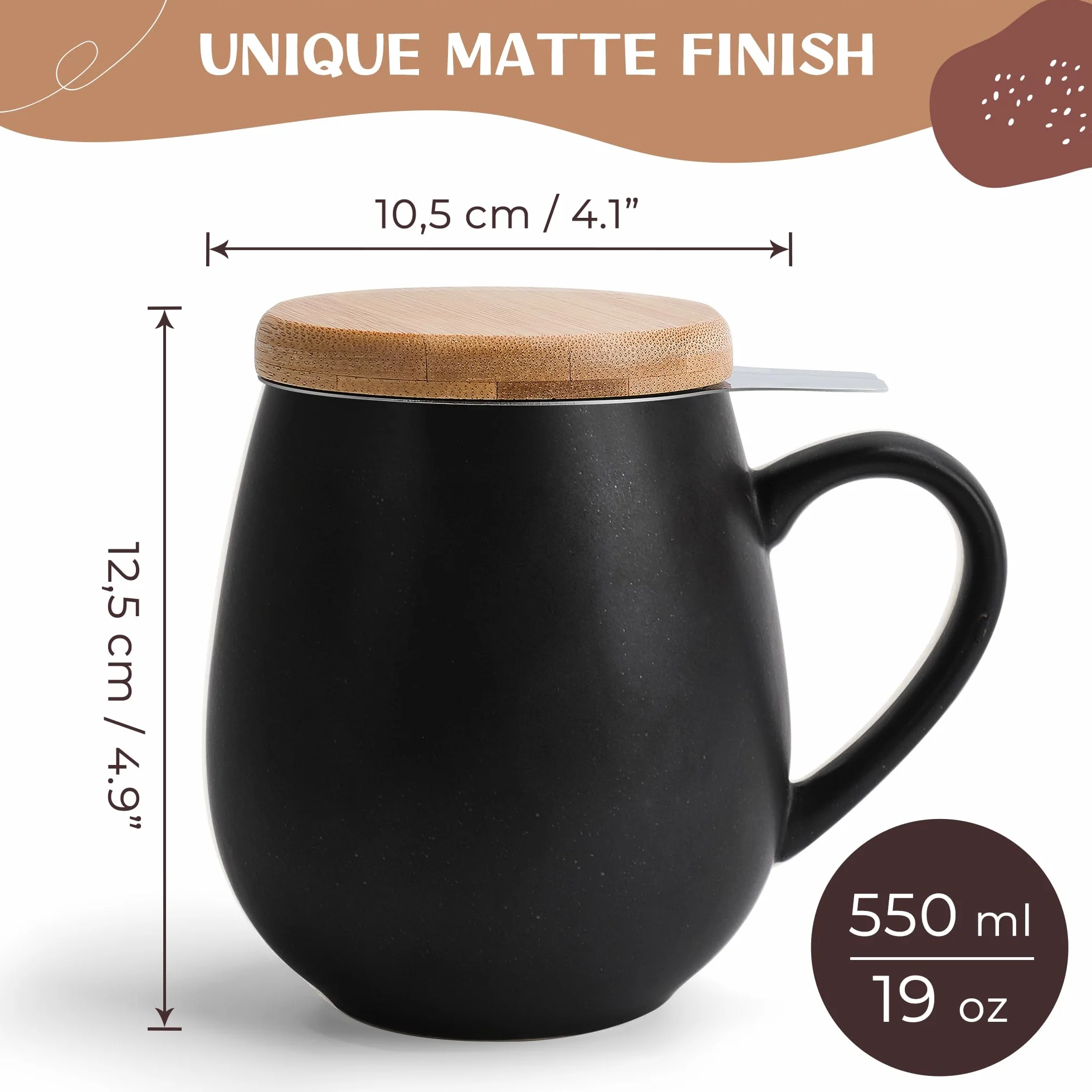 Filiżanka do herbaty z pokrywką i sitkiem - 550 ml - duża filiżanka do herbaty z sitkiem - filiżanka XXL z pokrywką - filiżanka do herbaty duża - filiżanka do herbaty - akcesoria do