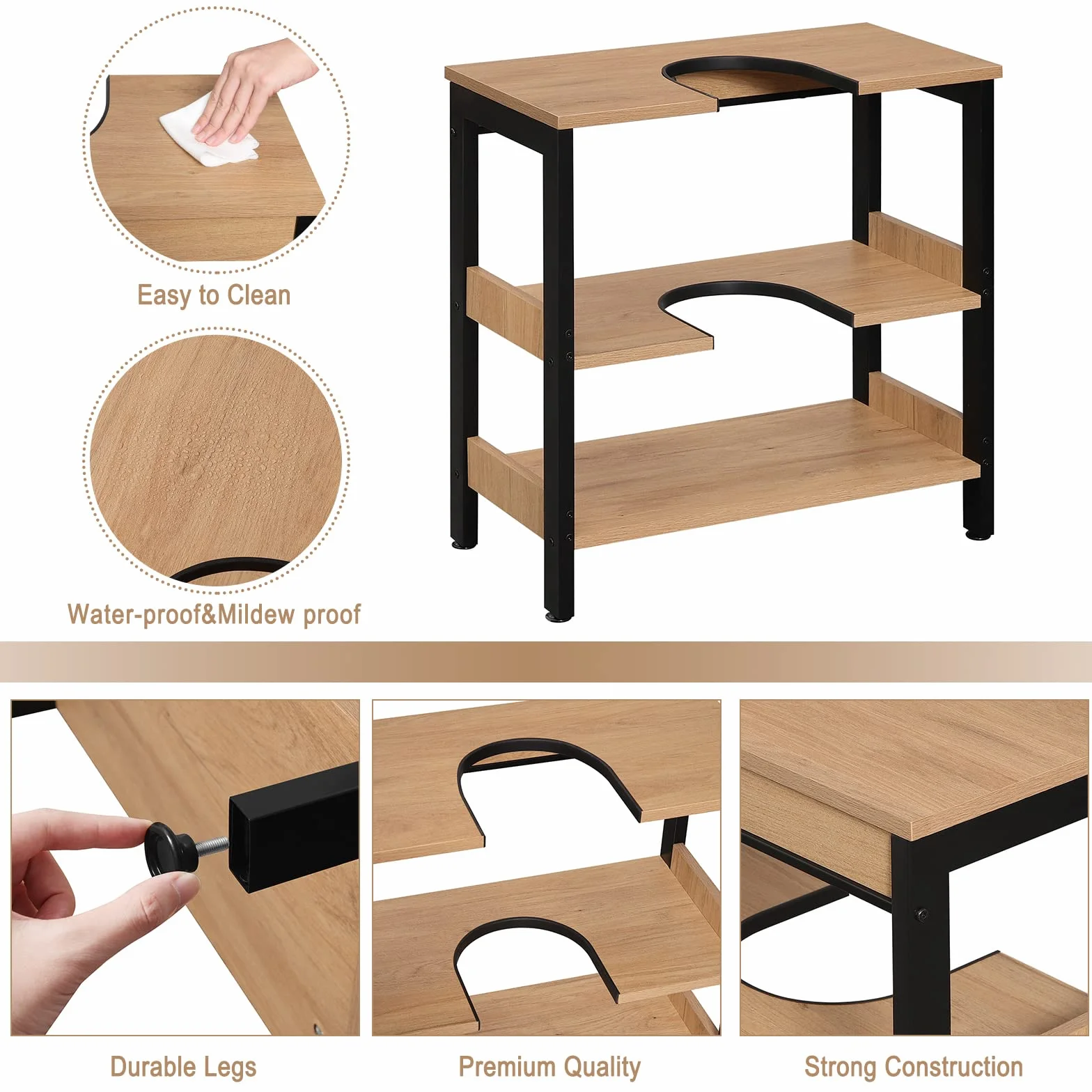 eSituro Szafka pod umywalkę, szafka łazienkowa z półkami, szafka łazienkowa z płyty MDF, z wycięciem na syfon, 60 x 60 x 30 cm