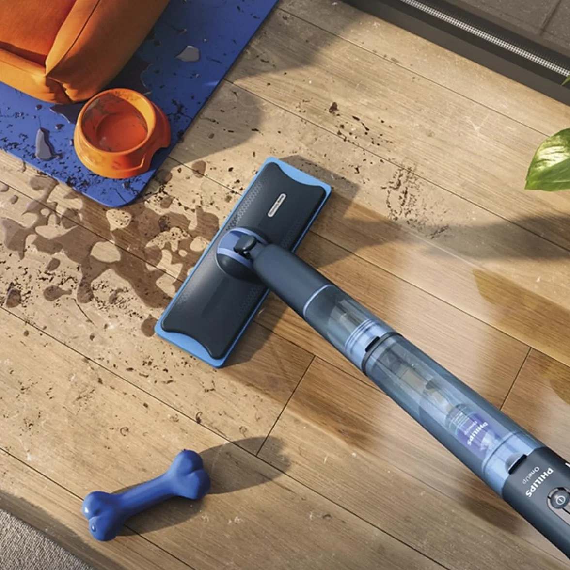 Philips OneUp 5000 mop elektryczny mop do mopa, 2 x czystsze podłogi², 2 x szybsze czyszczenie, dwa ustawienia wilgotności do twardych i delikatnych podłóg, bezprzewodowy, z przegubem obrotowym o 360°