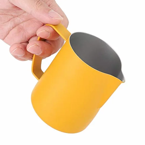Dzbanek do mleka, 350 ml stal nierdzewna dzbanek spieniający mleko spieniacz do kawy kubek naczynia do kawy (żółty)