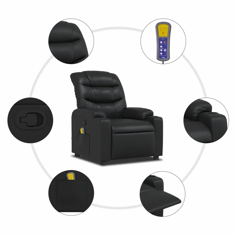 vidaXL Rozkładany fotel masujący, czarny, sztuczna skóra, fotel rozkładany, nowoczesny fotel, fotel wypoczynkowy, fotel odchylany