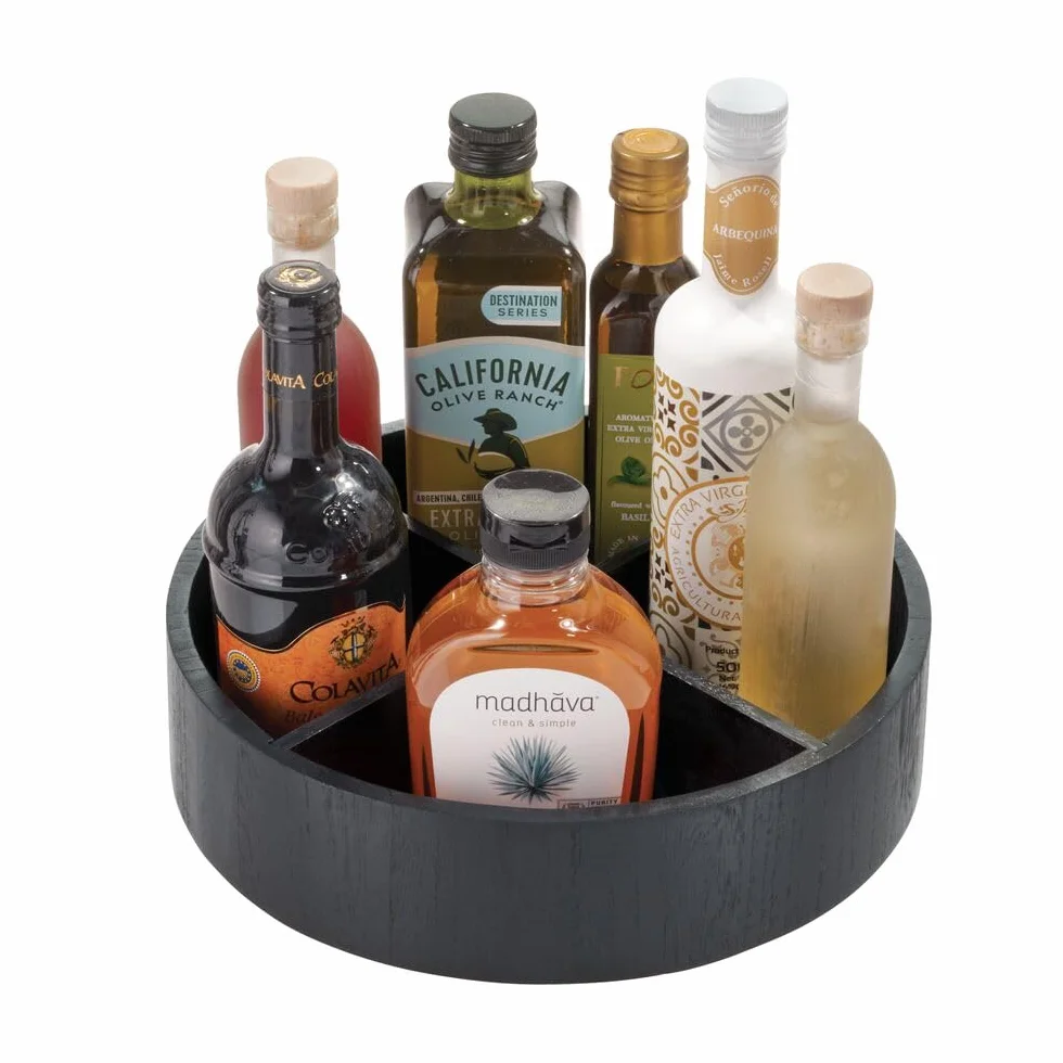The Home Edit by iDesign 30,5 cm gramofon Lazy Susan z wyjmowaną przegrodą, czarny drewno Paulownia