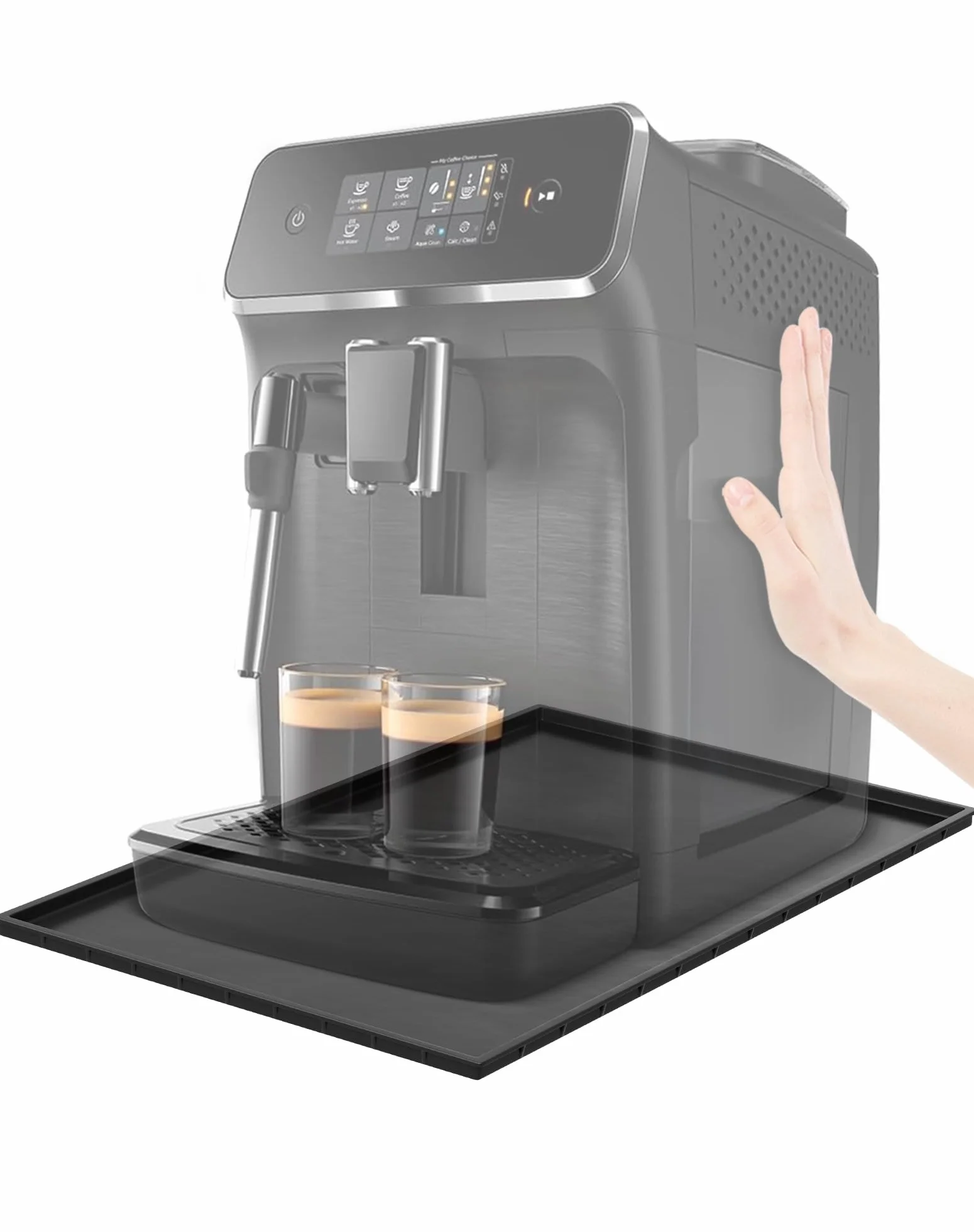 Silikonowa mata do ekspresu do kawy, podkładka pod robot kuchenny, 48 x 29 cm, silikonowa mata do kawy, kompatybilna z De Longhi Magnifica Philips LatteGo – antypoślizgowa i wodoszczelna