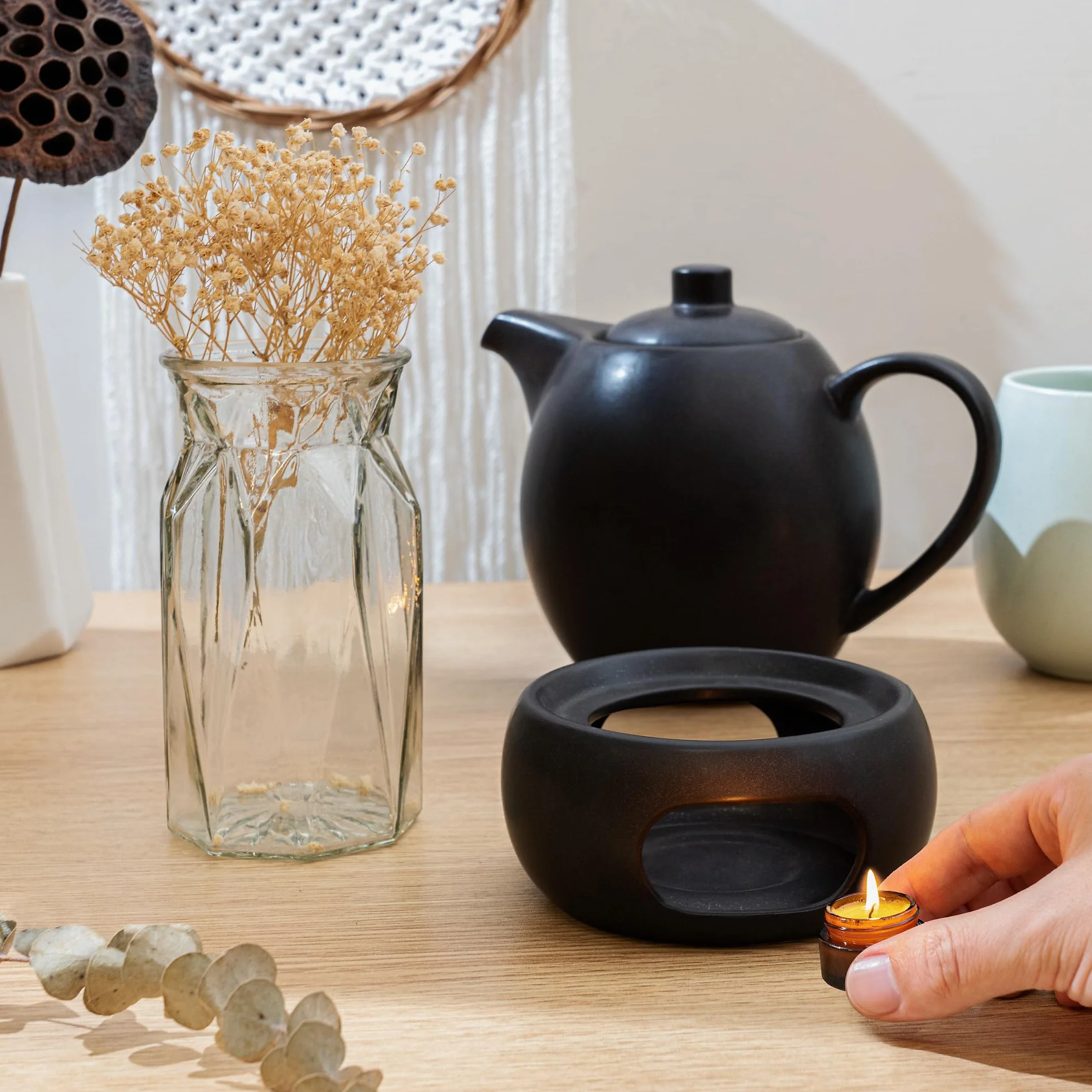 Dzbanek do herbaty z podgrzewaczem ceramiczny