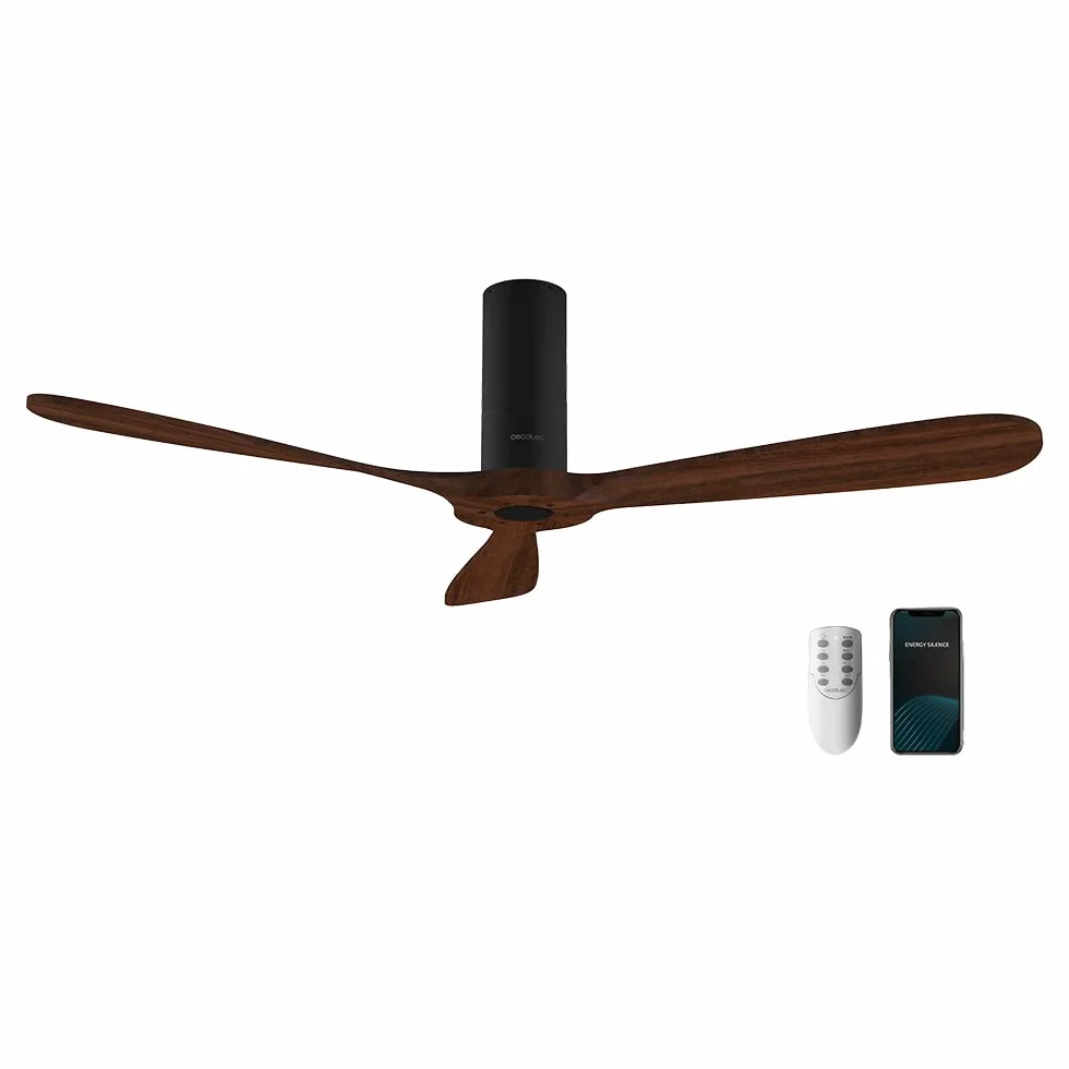 Cecotec Wentylator sufitowy z pilotem i Wifi EnergySilence Aero 5500 Black Aqua Connected. 40 W, Średnica 52", 3 łopatki, Ochrona IP44, Tryb zimowo-letni, Timer