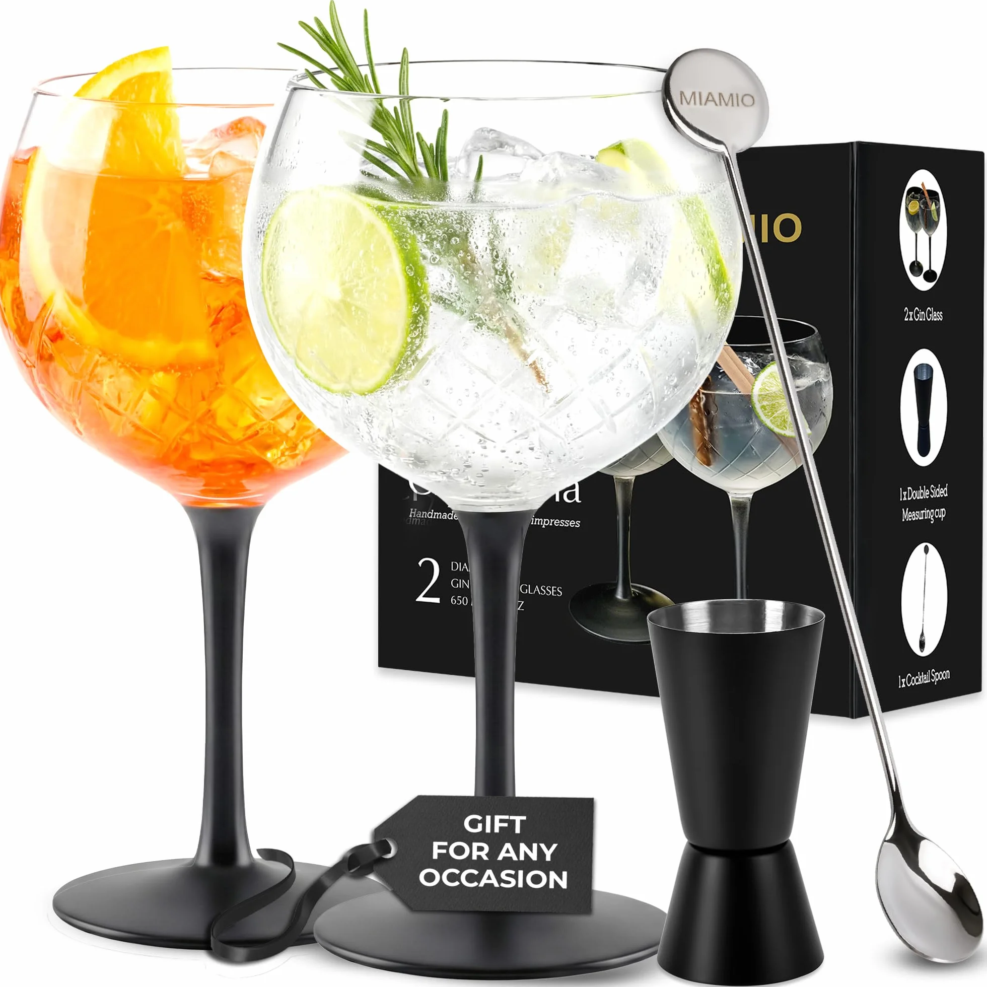 MIAMIO - Kieliszek do ginu 2 x 650 ml/zestaw 2 kieliszków - Wysokiej jakości kieliszkii toniku, i koktajli.