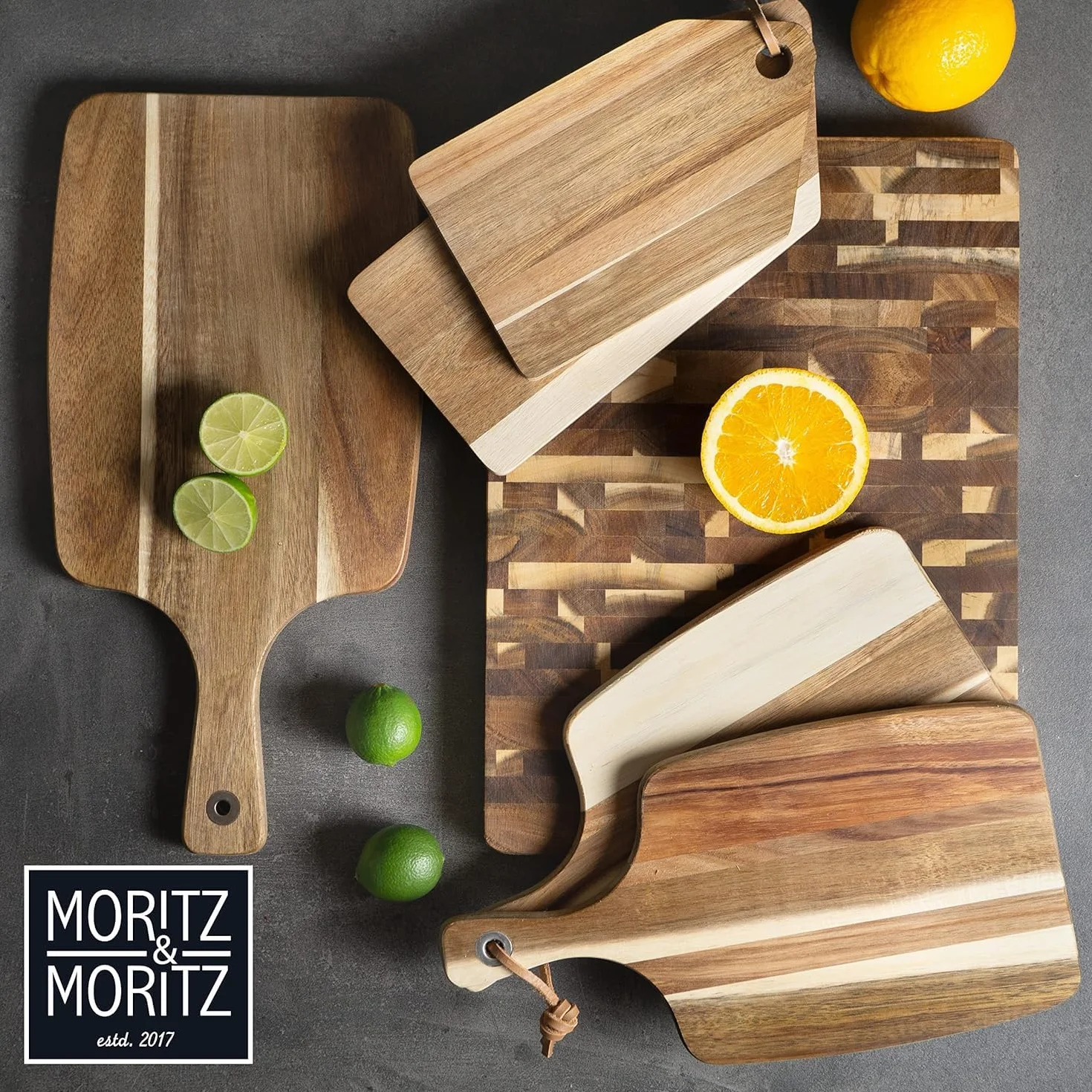 Moritz & Moritz Drewniana deska do serwowania z uchwytem – deska z drewna akacjowego jako dekoracja – drewniana taca do serwowania – do cięcia, organizowania i serwowania