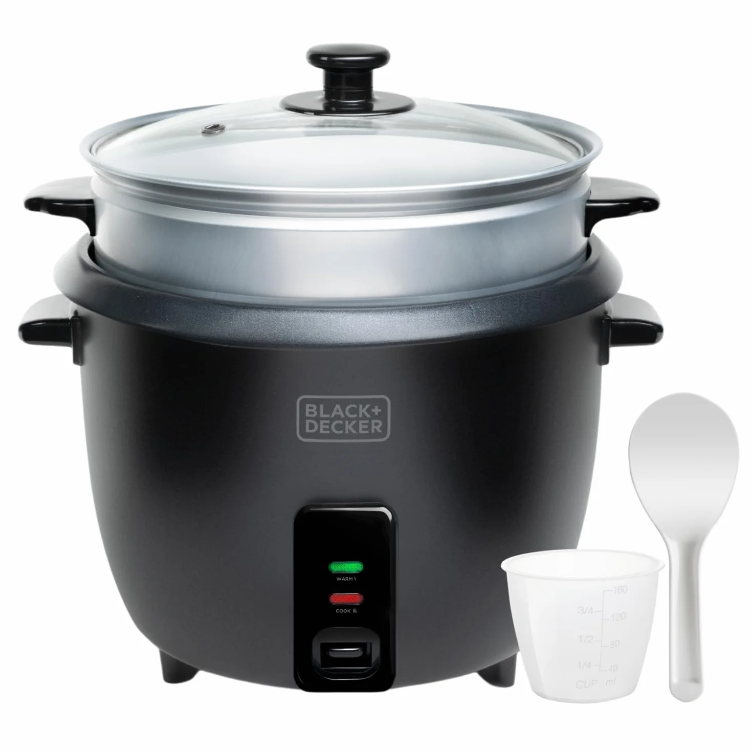 BLACK+DECKER Szybkowar do ryżu | BXRC1800E | 700 W | pojemność 1,8 litra | powłoka nieprzywierająca | funkcja gotowania i utrzymywania ciepła | akcesoria do gotowania na parze | biały