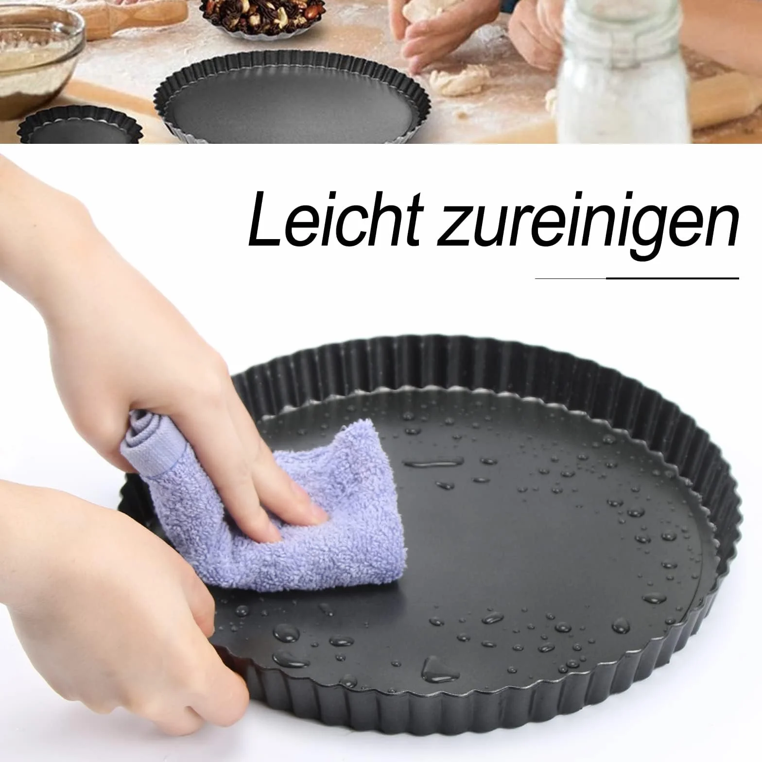 O-Kinee Nieprzywierająca patelnia Quiche, Quiche i Ciasta ze zdejmowaną podstawą, foremką do ciasta i rowkami (22 cm)