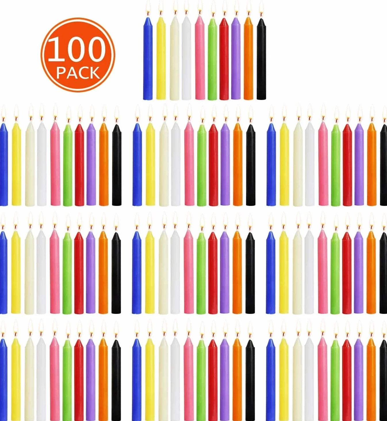 Świece zaklęć w 100 różnych kolorach, małe, niekapiące, do dzwonków, magii, zgromadzenia, czuwania, rytuałów, dekoracji imprezowych (10 kolorów) 10,16 cm wysokości