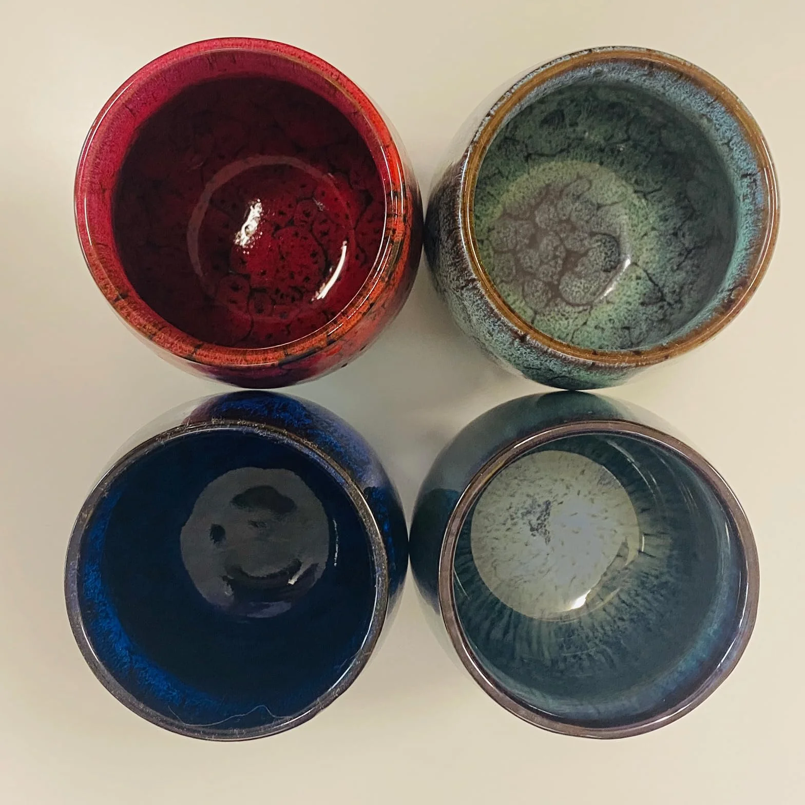 Japoński kubek do herbaty, zestaw ceramicznych filiżanek do herbaty, zestaw 4 ręcznie robionych filiżanek, wielokolorowe, emaliowane flambed, prezenty