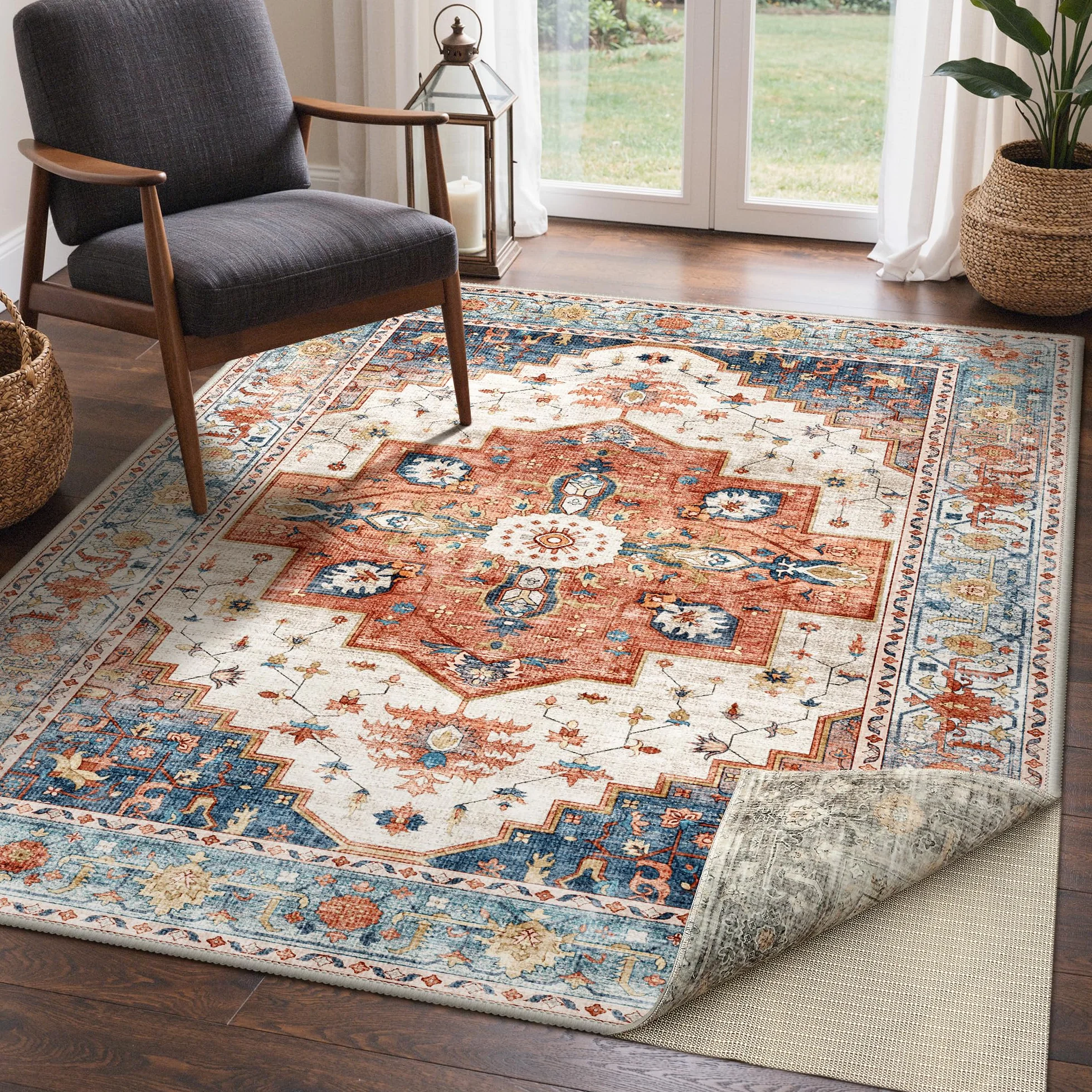 Dywan BEIMO Vintage 120x170 cm - Dwustronny (szarobrązowy/pomarańczowy) - Idealny do pokoju dziecięcego, małego salonu lub biura - z antypoślizgowym spodem - Zmywalny i bardzo miękki